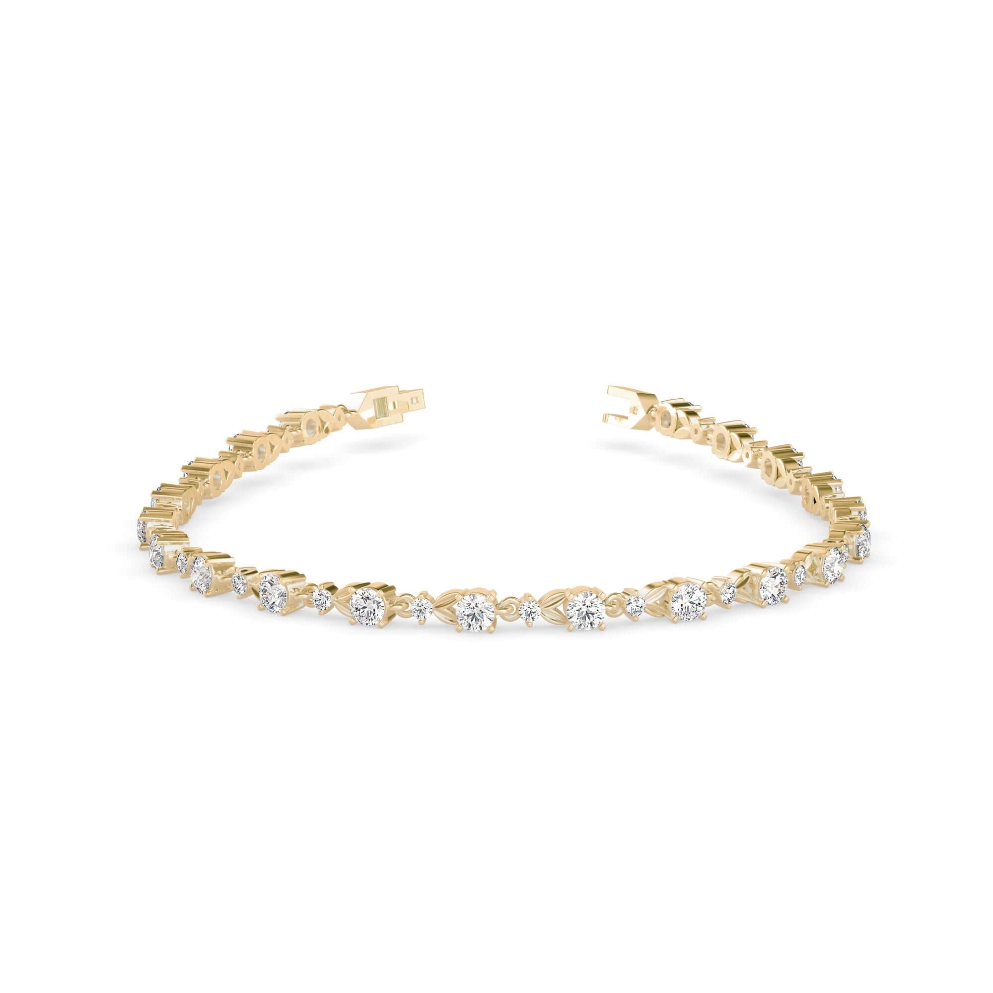 Round Brilliant Cut Lab-Grown Diamond Floral Tennis Bracelet in Yellow Gold