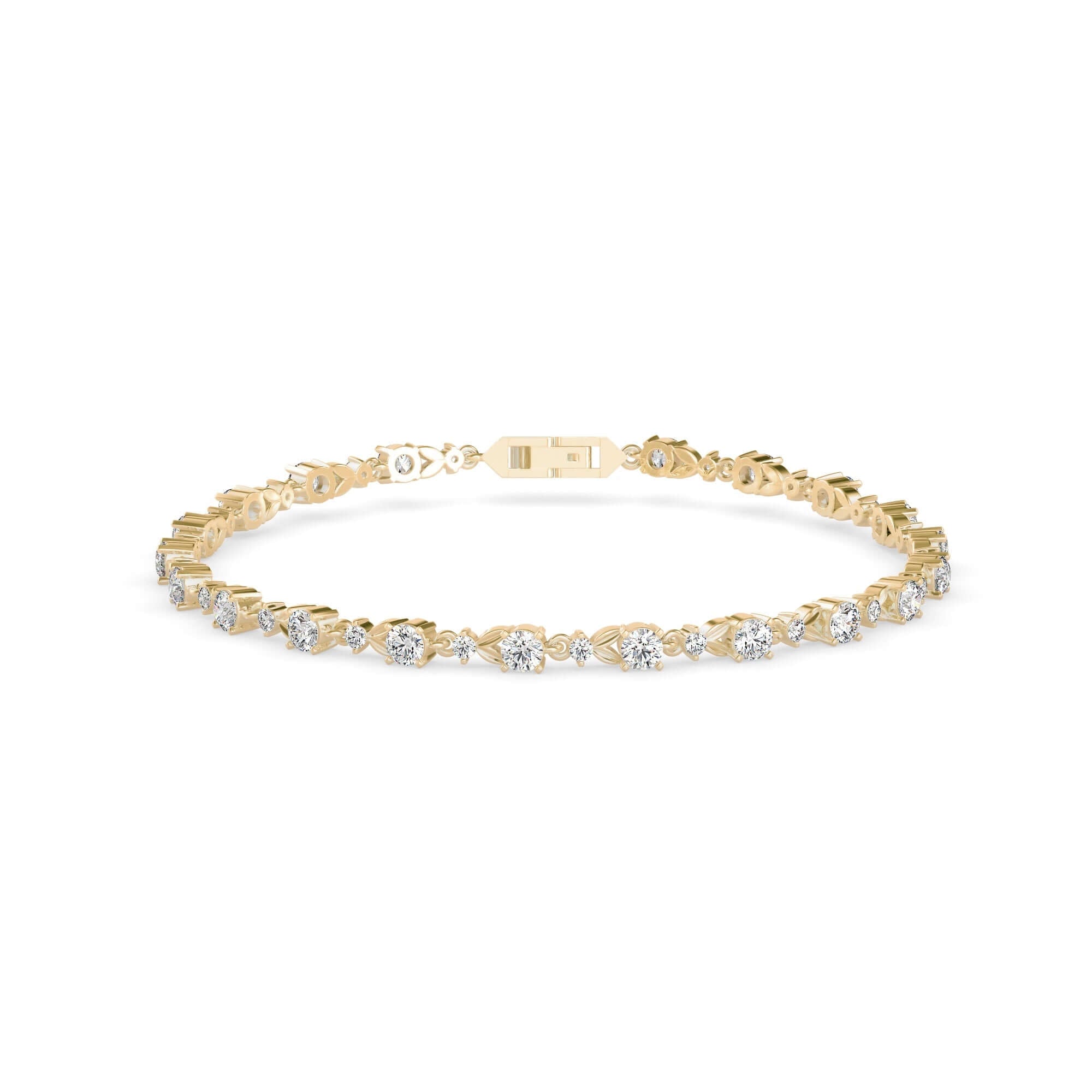 Round Brilliant Cut Lab-Grown Diamond Floral Tennis Bracelet in Yellow Gold