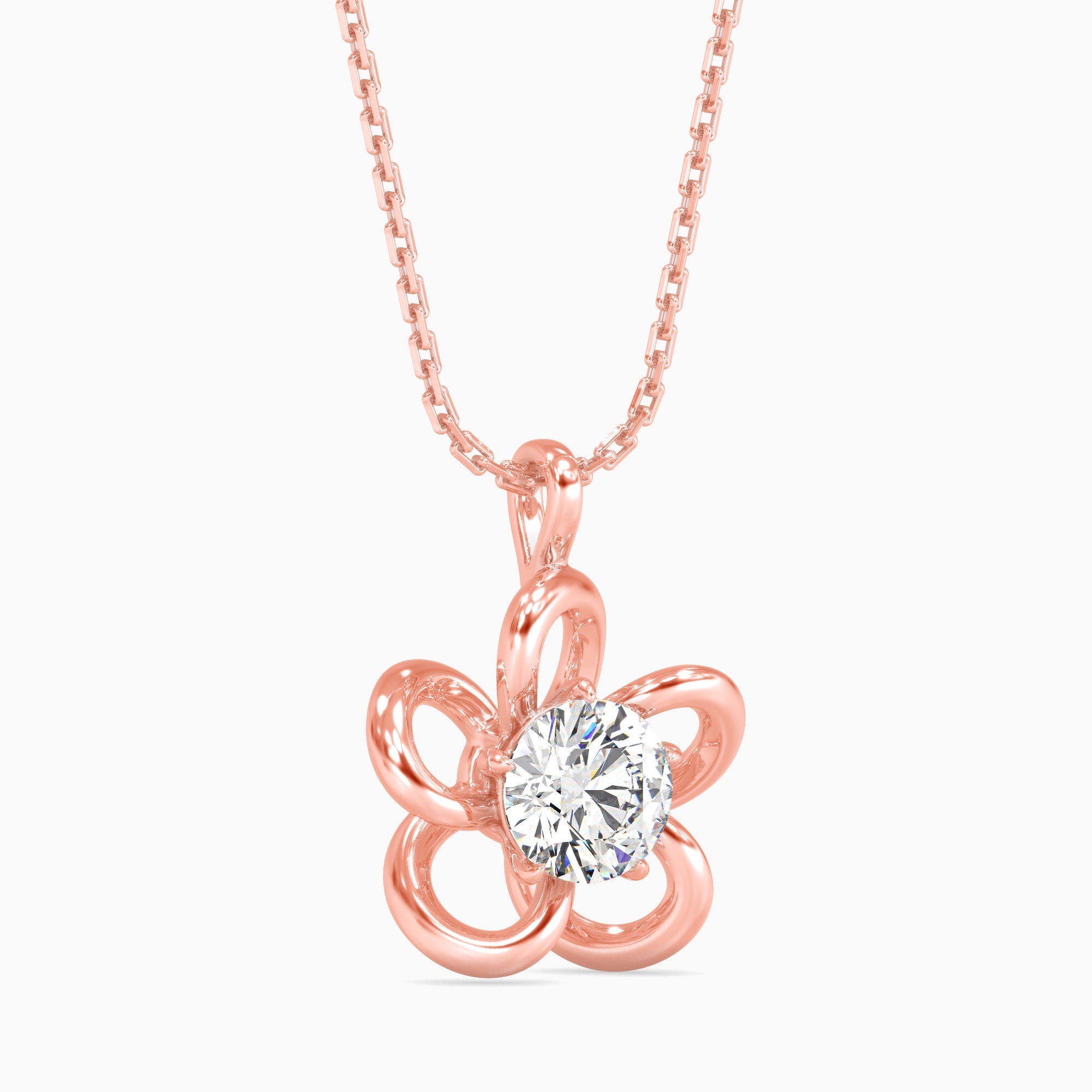 Round Brilliant Cut Lab-Grown Diamond Flower Pendant in Rose Gold