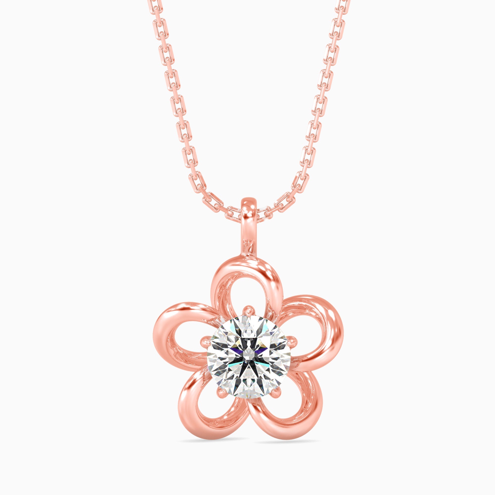 Round Brilliant Cut Lab-Grown Diamond Flower Pendant in Rose Gold