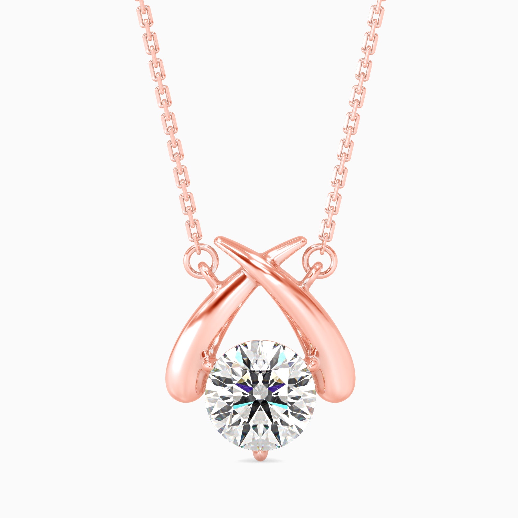 Round Brilliant Cut Lab-Grown Diamond Crossover Pendant in Rose Gold