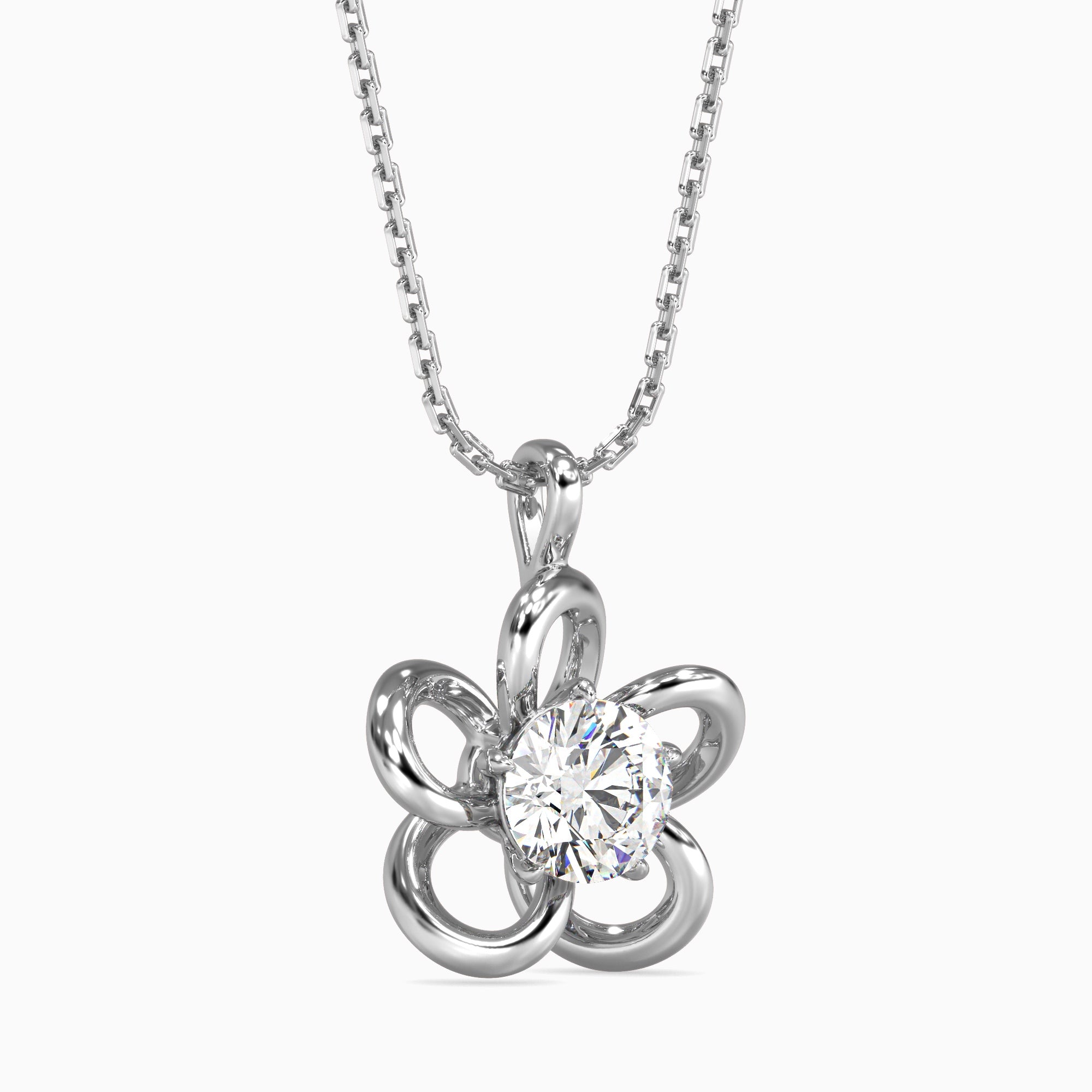 Round Brilliant Cut Lab-Grown Diamond Flower Pendant in White Gold