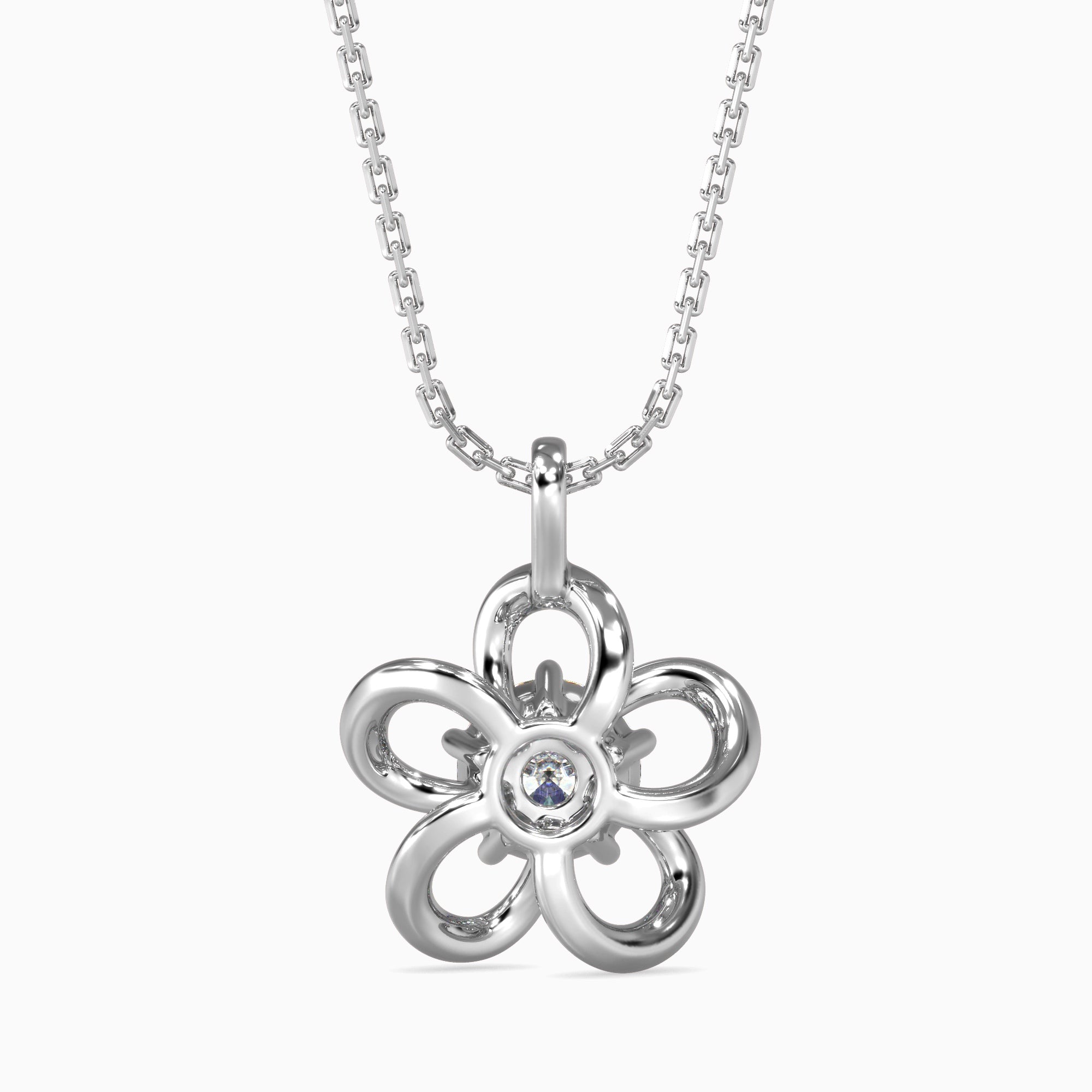 Round Brilliant Cut Lab-Grown Diamond Flower Pendant in White Gold