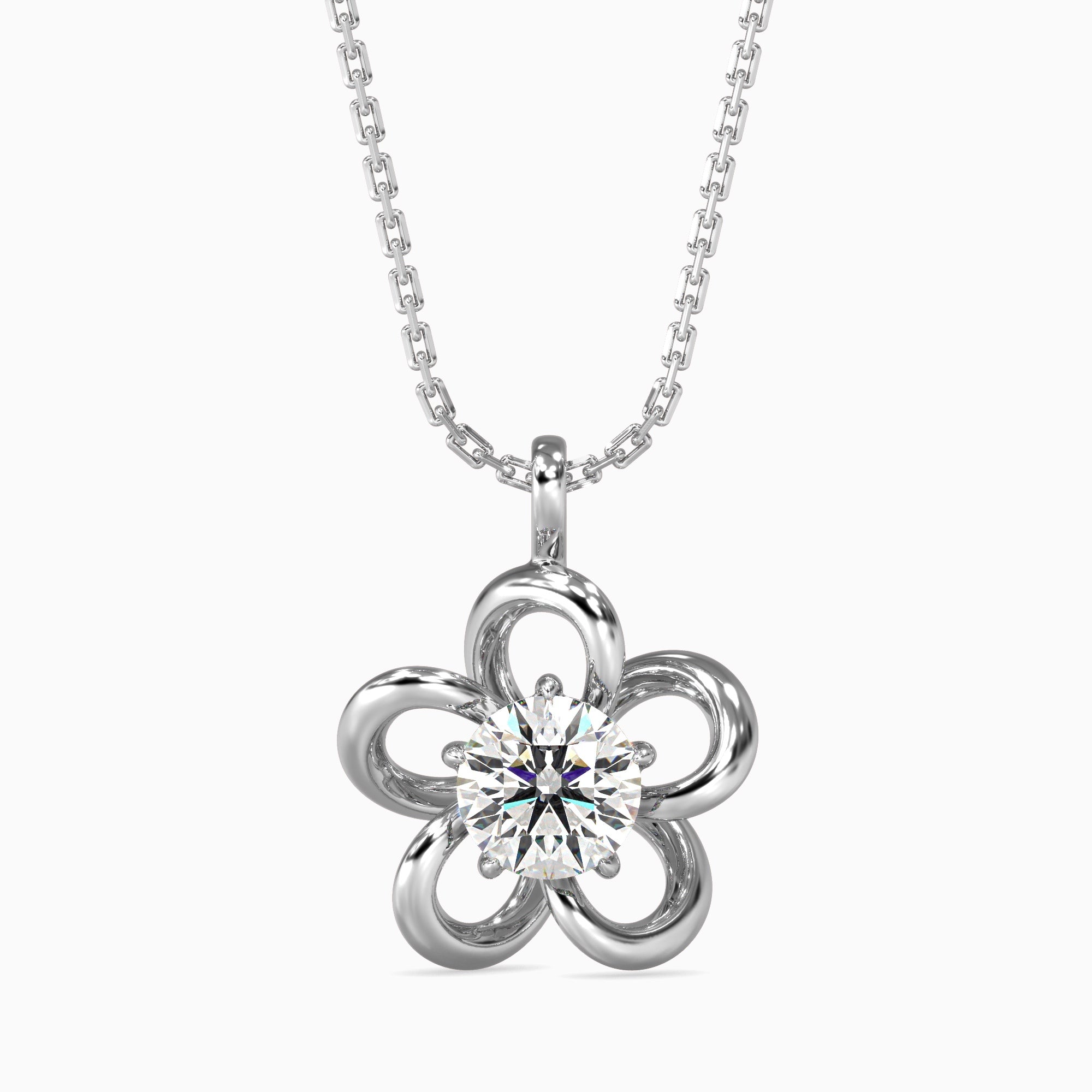 Round Brilliant Cut Lab-Grown Diamond Flower Pendant in White Gold