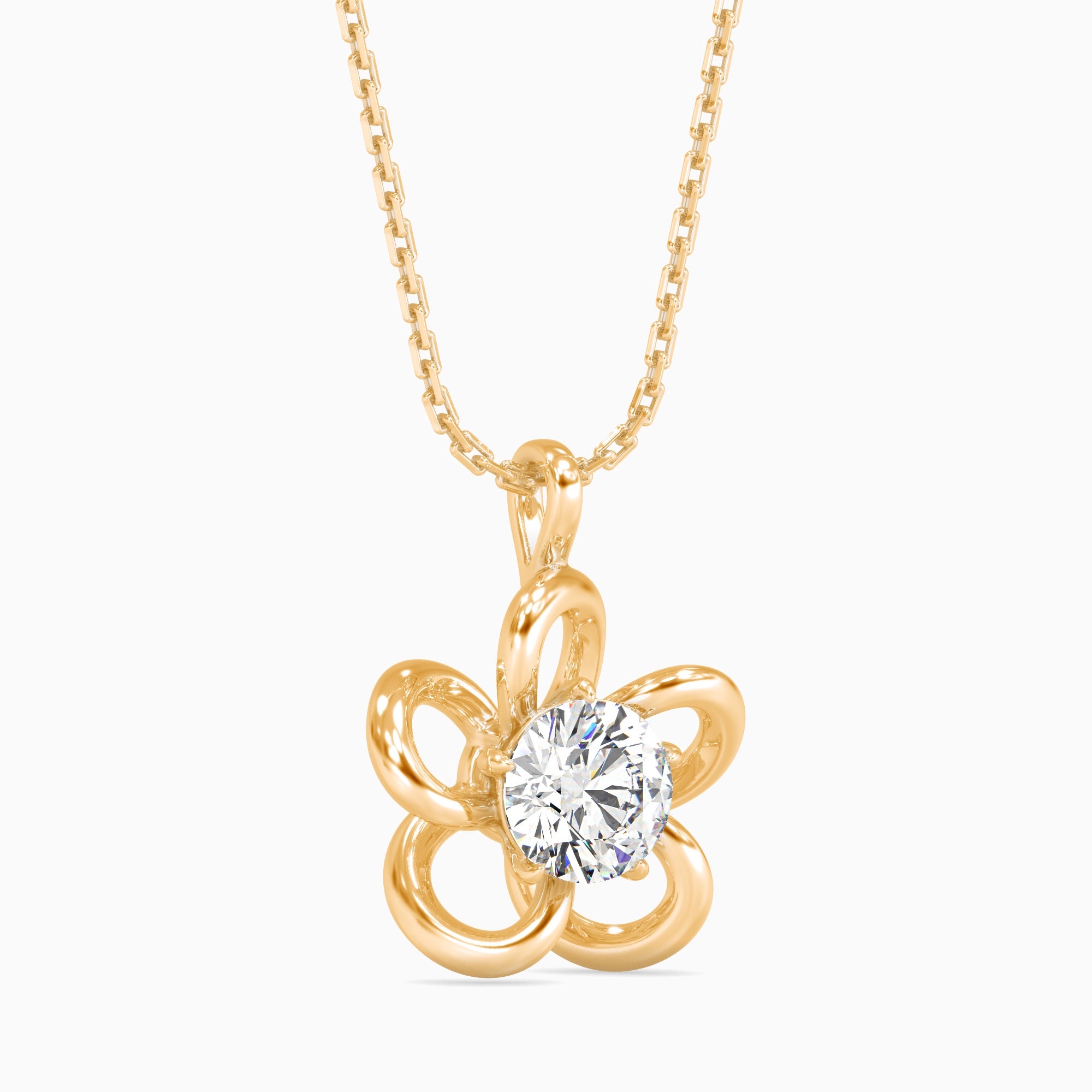 Round Brilliant Cut Lab-Grown Diamond Flower Pendant in Yellow Gold