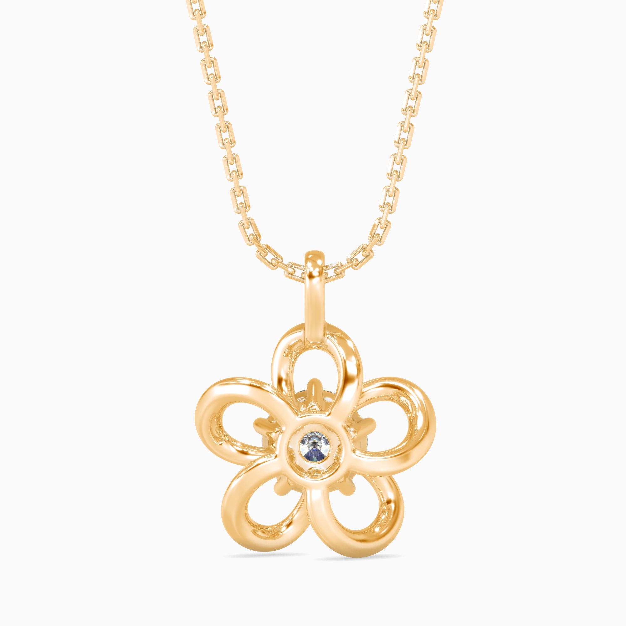 Round Brilliant Cut Lab-Grown Diamond Flower Pendant in Yellow Gold