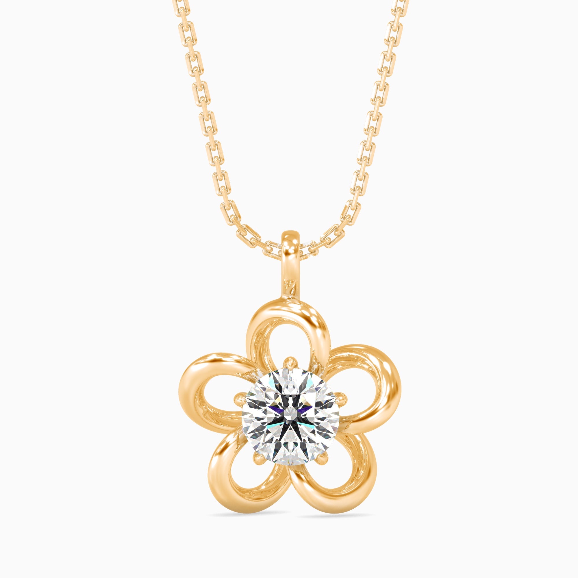 Round Brilliant Cut Lab-Grown Diamond Flower Pendant in Yellow Gold