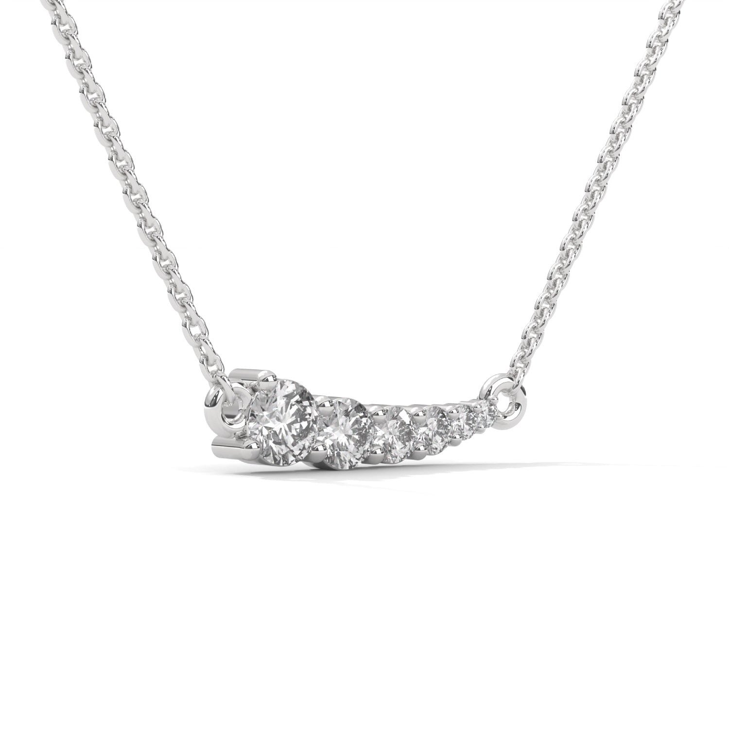 Round Brilliant Cut Lab-Grown Diamond Graduated Bar Pendant in White Gold