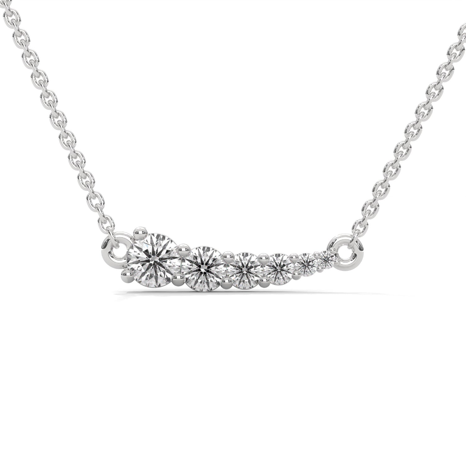 Round Brilliant Cut Lab-Grown Diamond Graduated Bar Pendant in White Gold