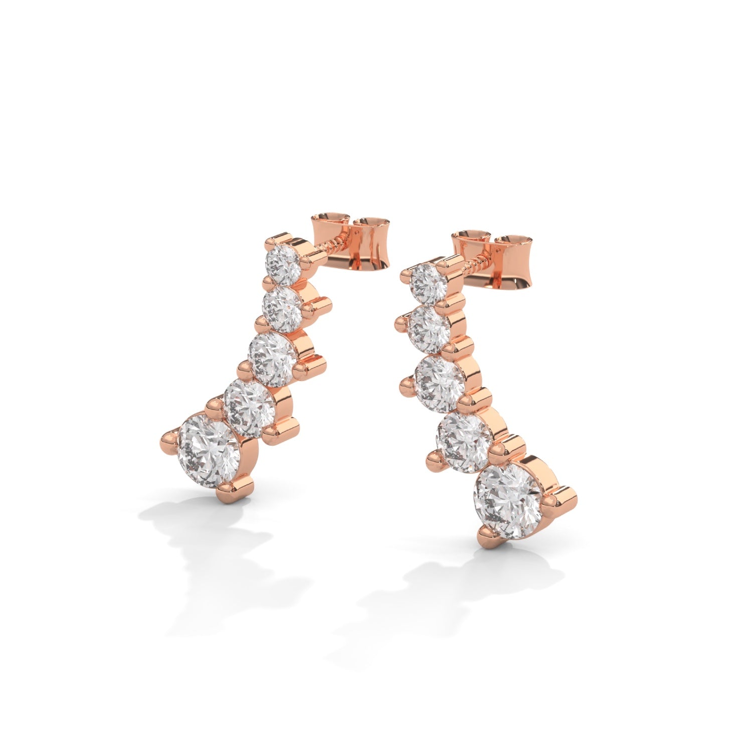 Round Brilliant Cut Lab-Grown Diamond Graduated Drop Earrings in Rose Gold