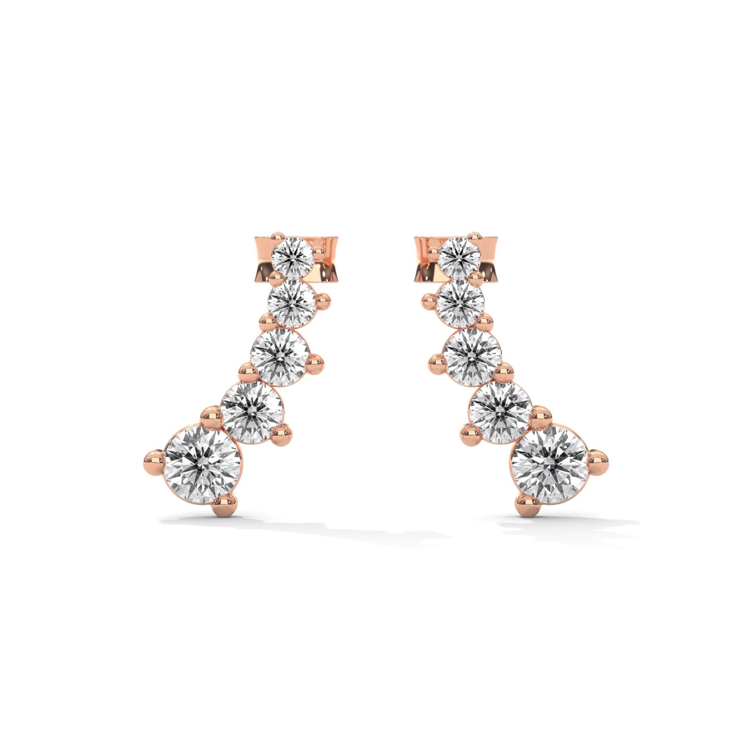 Round Brilliant Cut Lab-Grown Diamond Graduated Drop Earrings in Rose Gold