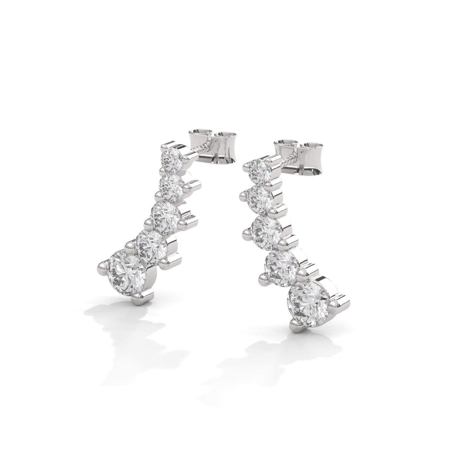 Round Brilliant Cut Lab-Grown Diamond Graduated Drop Earrings in White Gold