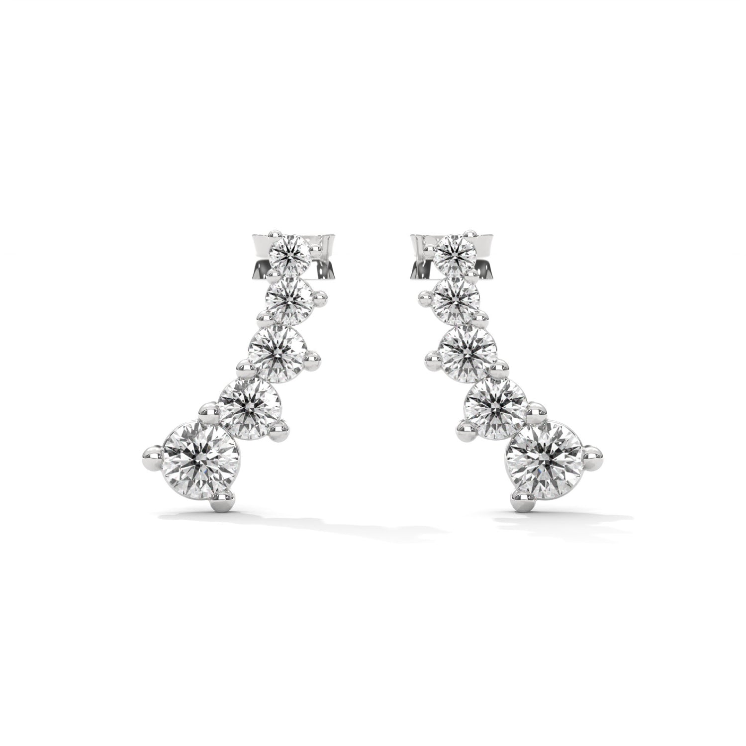 Round Brilliant Cut Lab-Grown Diamond Graduated Drop Earrings in White Gold