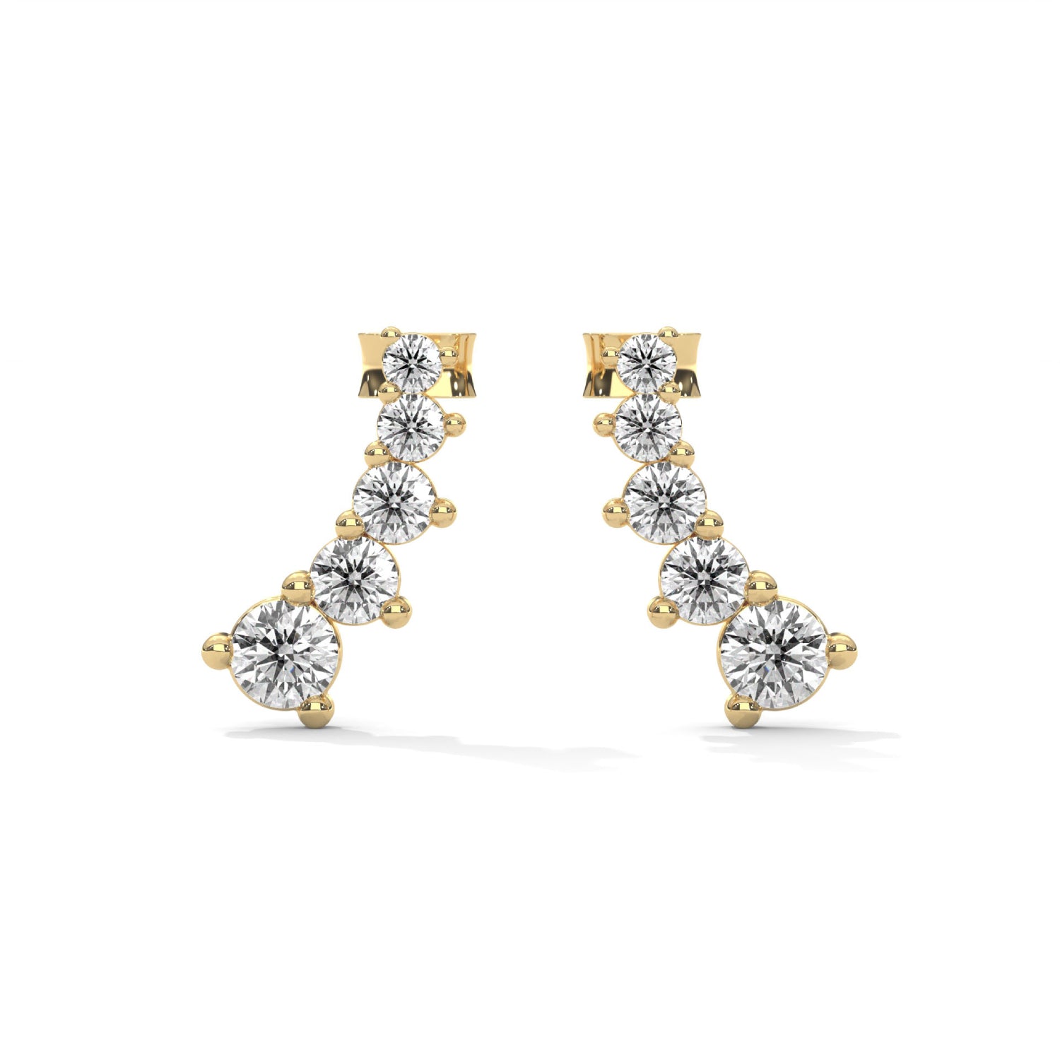 Round Brilliant Cut Lab-Grown Diamond Graduated Drop Earrings in Yellow Gold