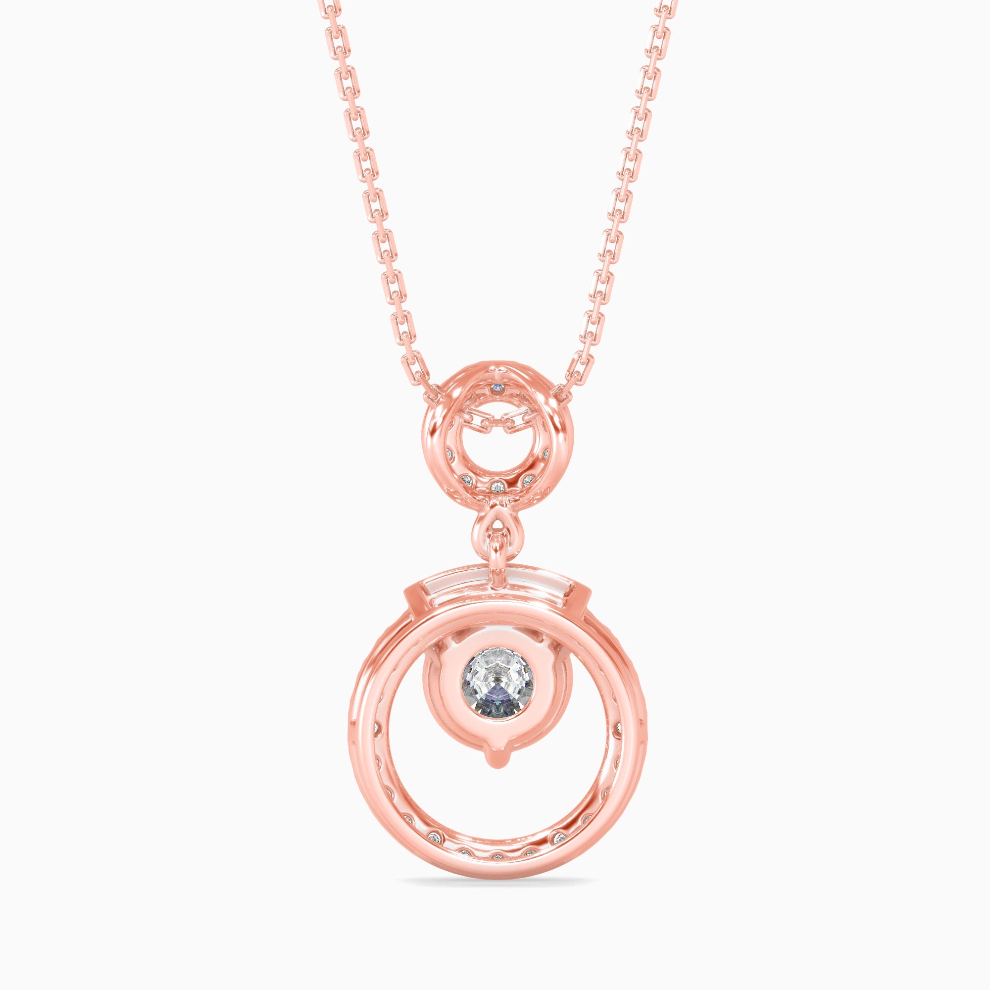 Round Brilliant Cut Lab-Grown Diamond Halo Circle Pendant in Rose Gold