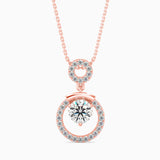 Round Brilliant Cut Lab-Grown Diamond Halo Circle Pendant in Rose Gold