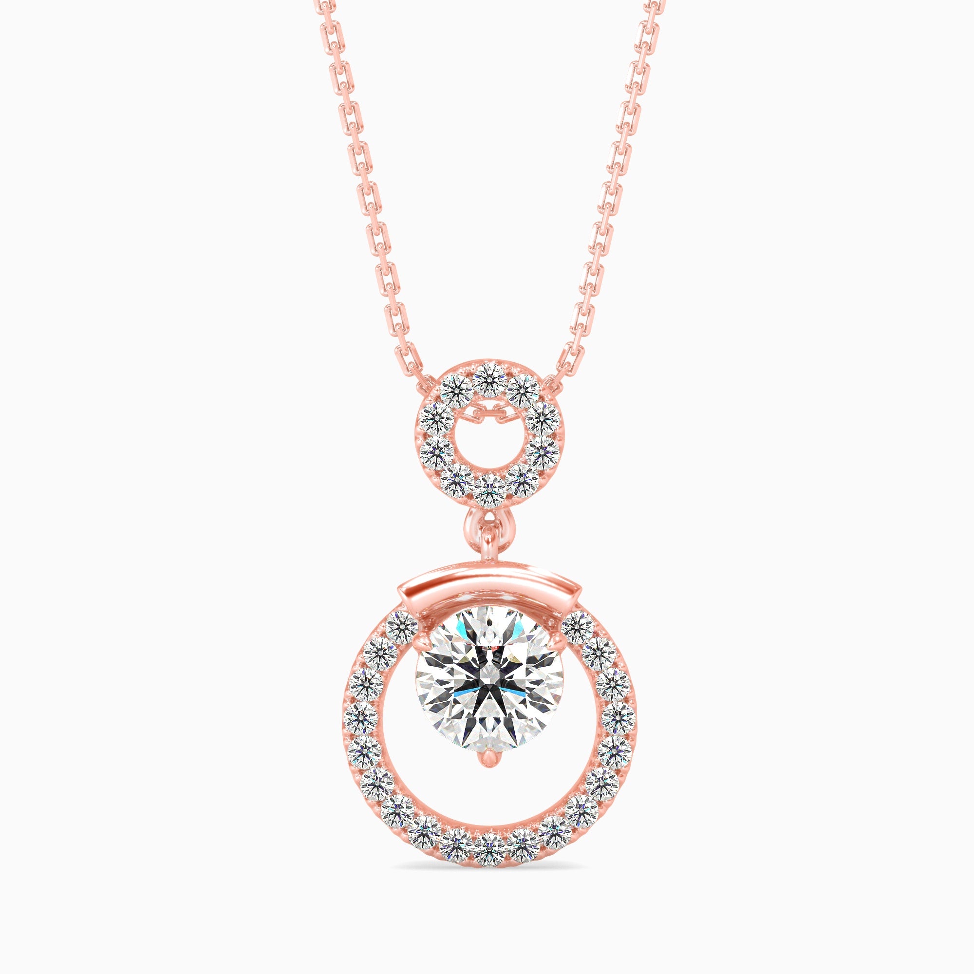 Round Brilliant Cut Lab-Grown Diamond Halo Circle Pendant in Rose Gold