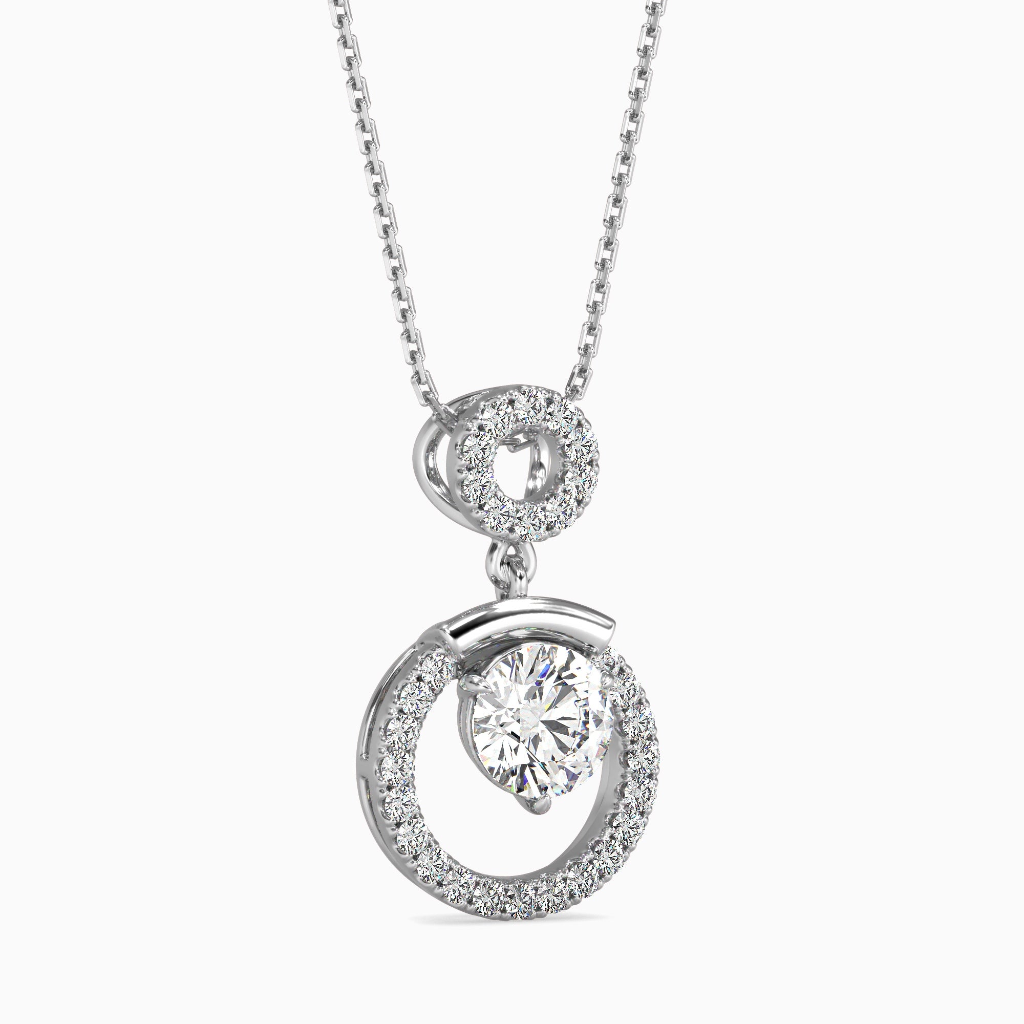 Round Brilliant Cut Lab-Grown Diamond Halo Circle Pendant in White Gold