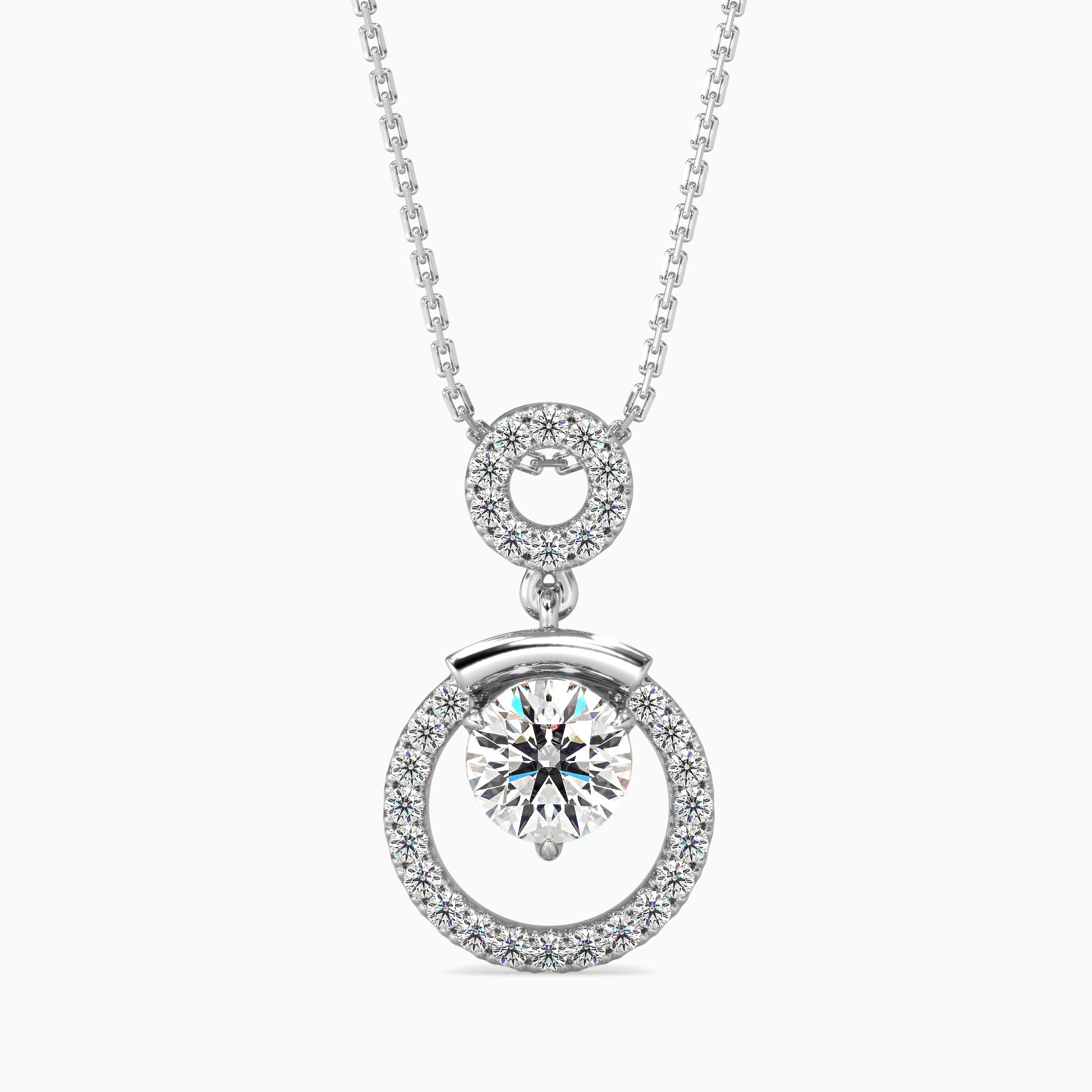 Round Brilliant Cut Lab-Grown Diamond Halo Circle Pendant in White Gold