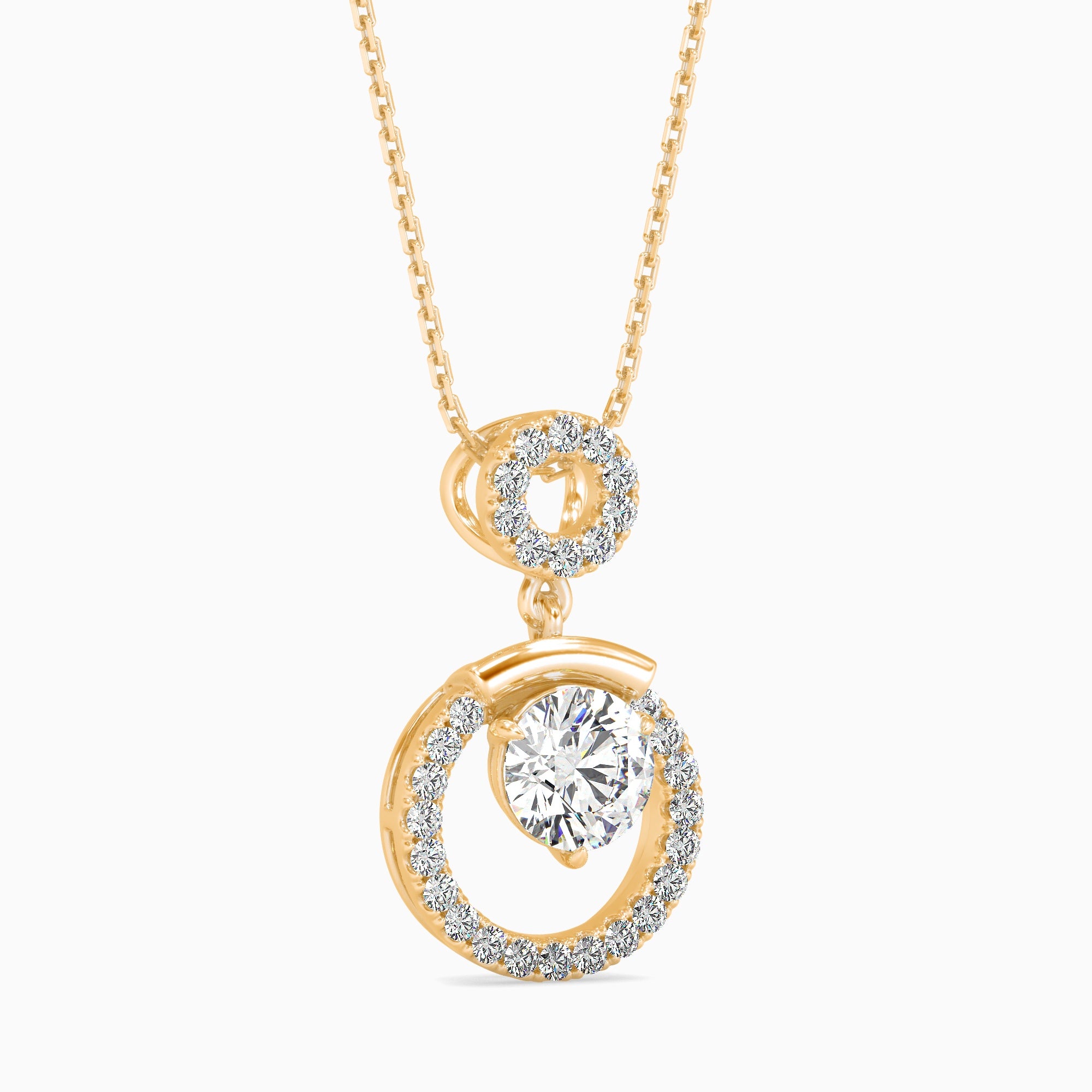 Round Brilliant Cut Lab-Grown Diamond Halo Circle Pendant in Yellow Gold