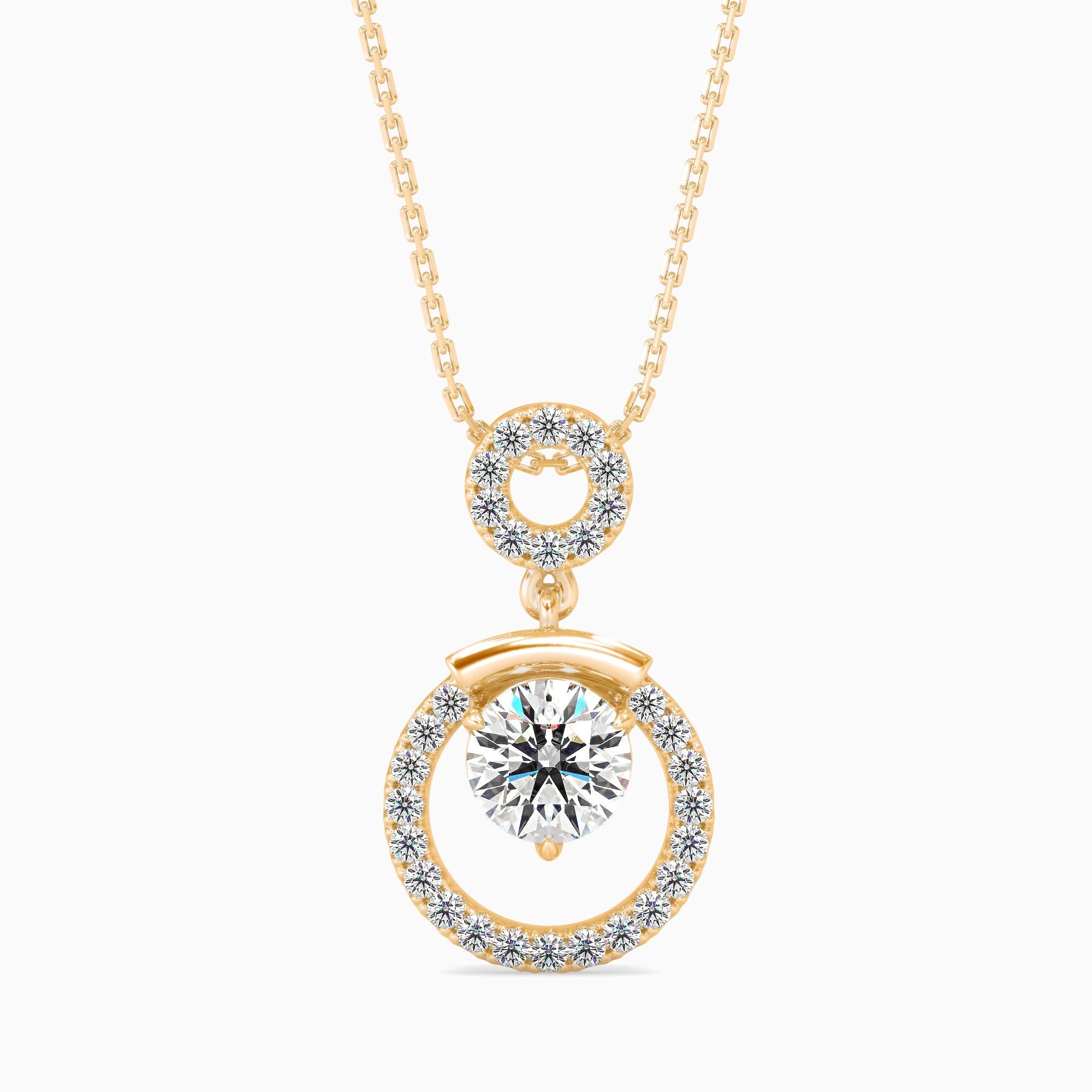 Round Brilliant Cut Lab-Grown Diamond Halo Circle Pendant in Yellow Gold