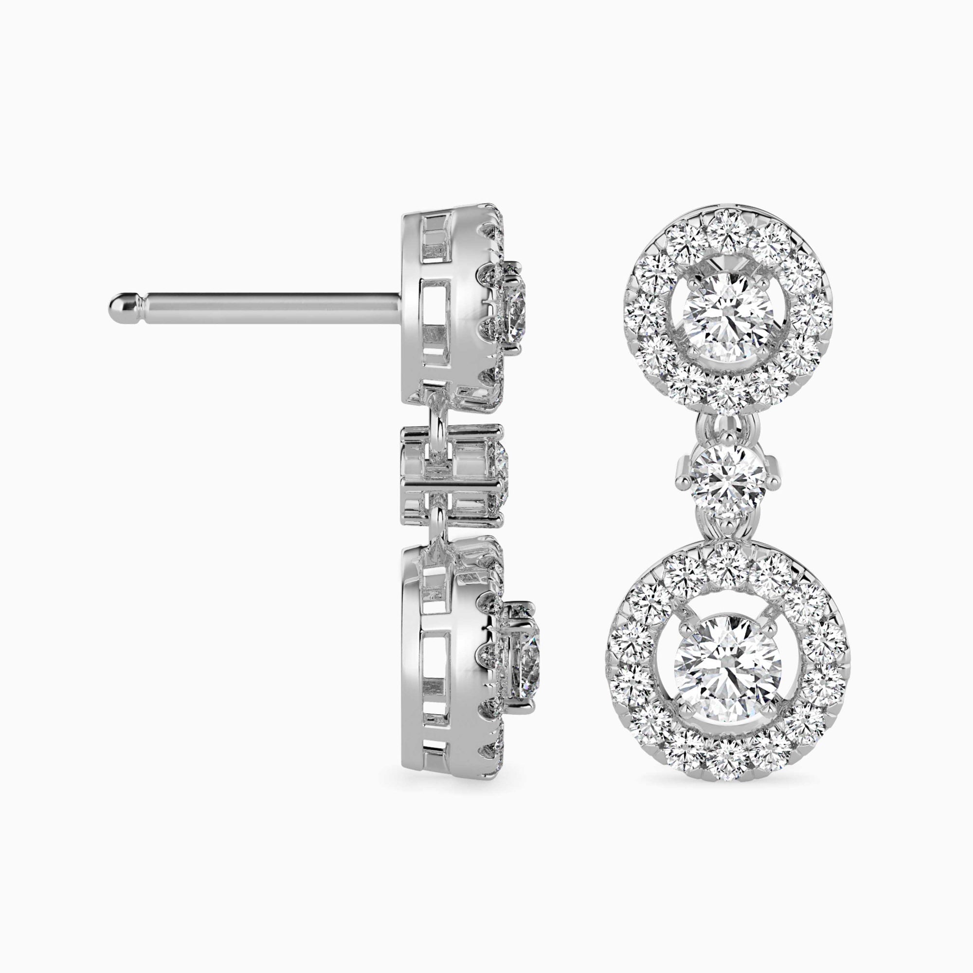 Round Brilliant Cut Lab-Grown Diamond Halo Drop Earrings in White Gold