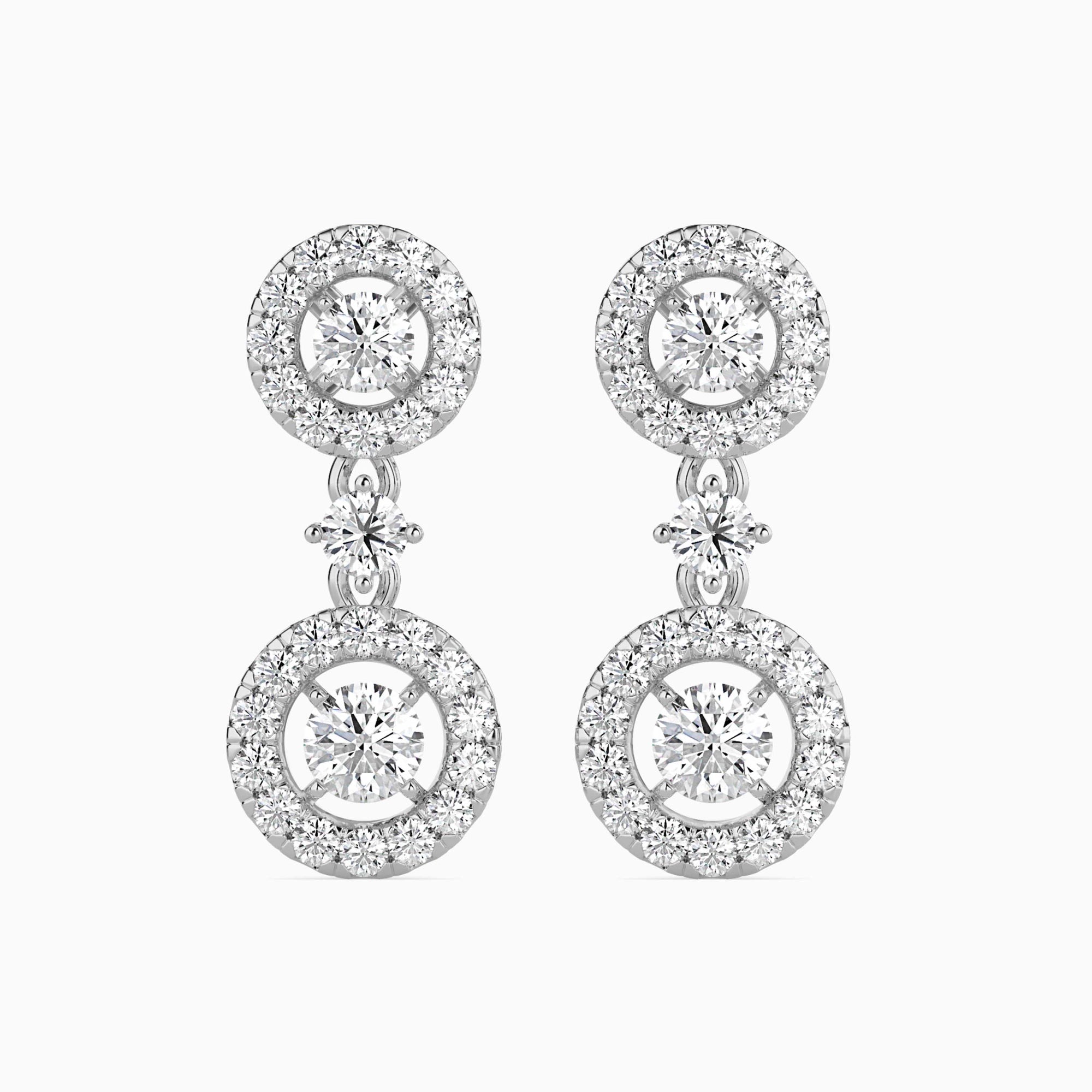 Round Brilliant Cut Lab-Grown Diamond Halo Drop Earrings in White Gold