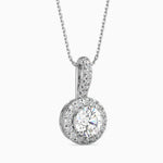 Round Brilliant Cut Lab-Grown Diamond Halo Pendant in White Gold