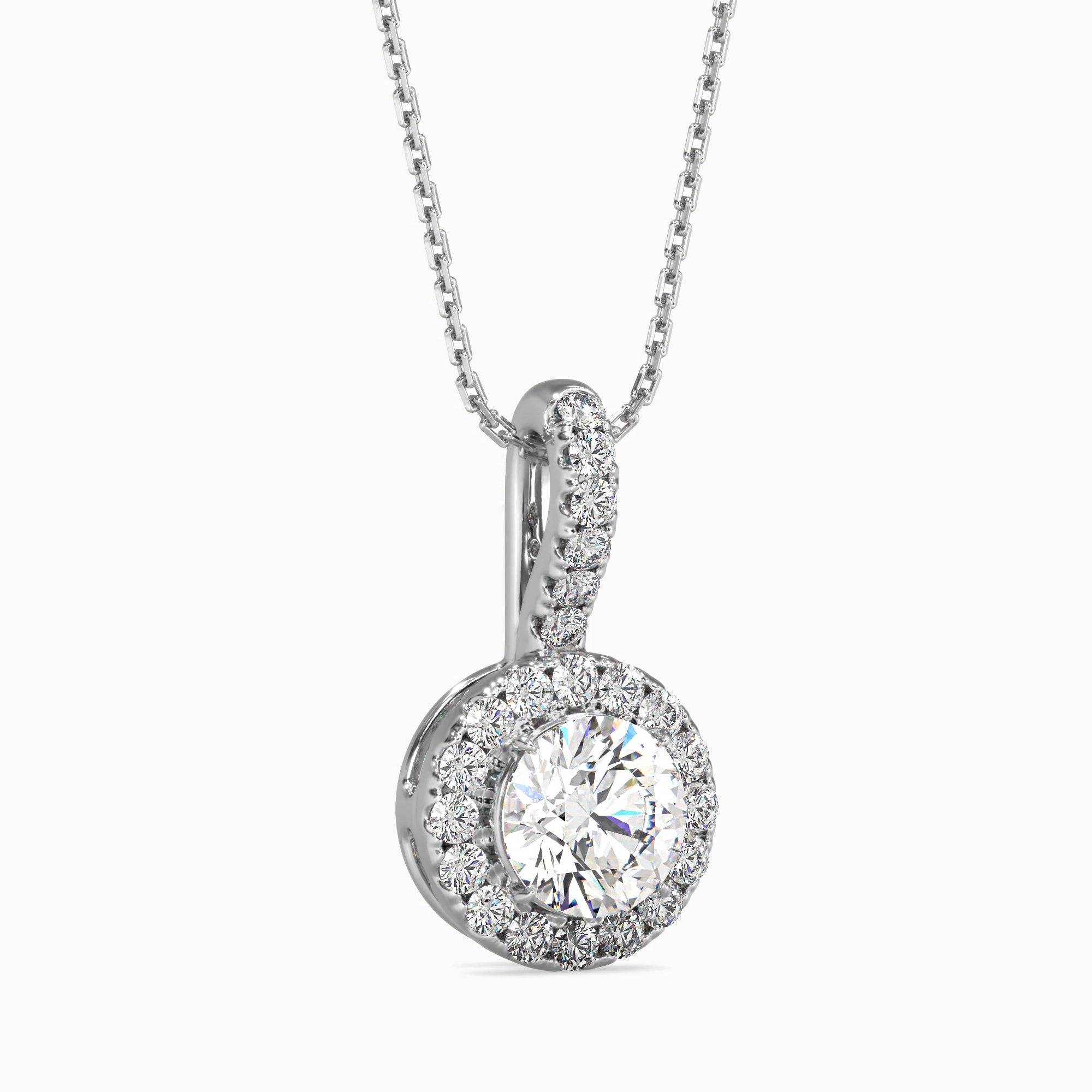 Round Brilliant Cut Lab-Grown Diamond Halo Pendant in White Gold