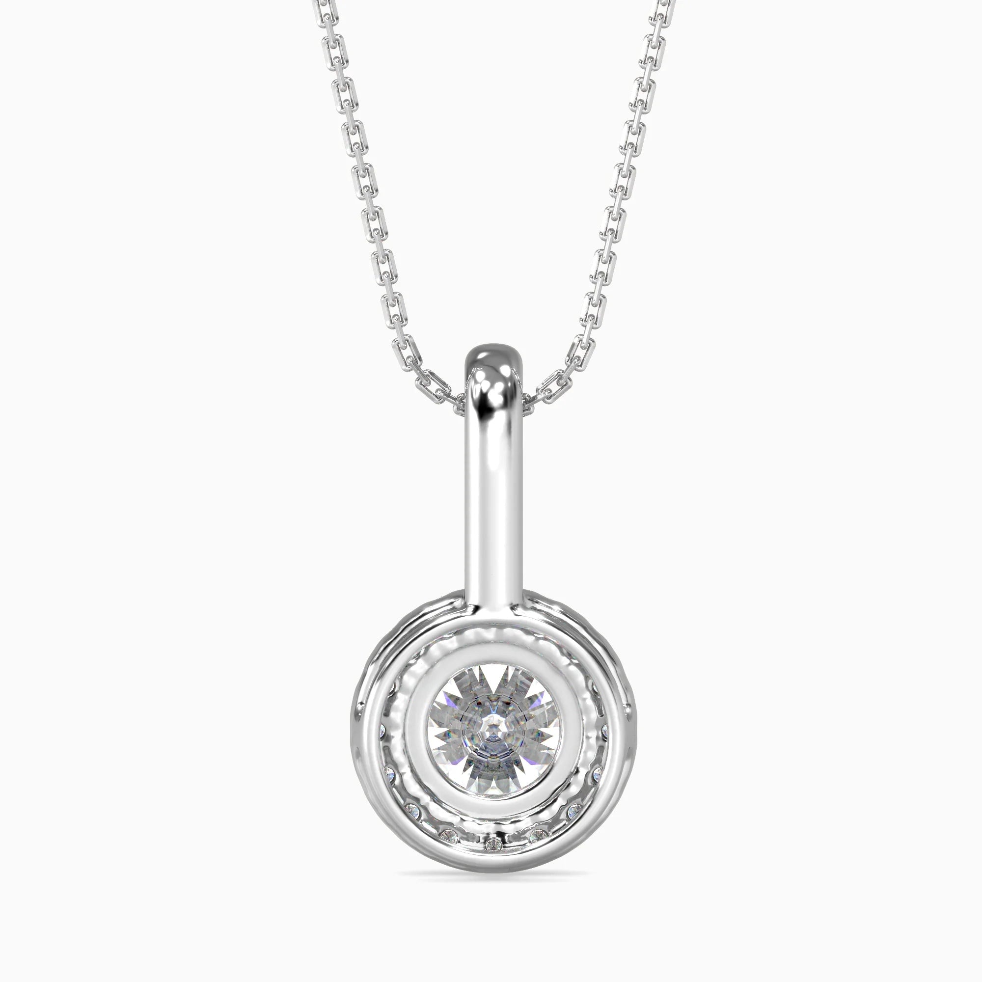 Round Brilliant Cut Lab-Grown Diamond Halo Pendant in White Gold