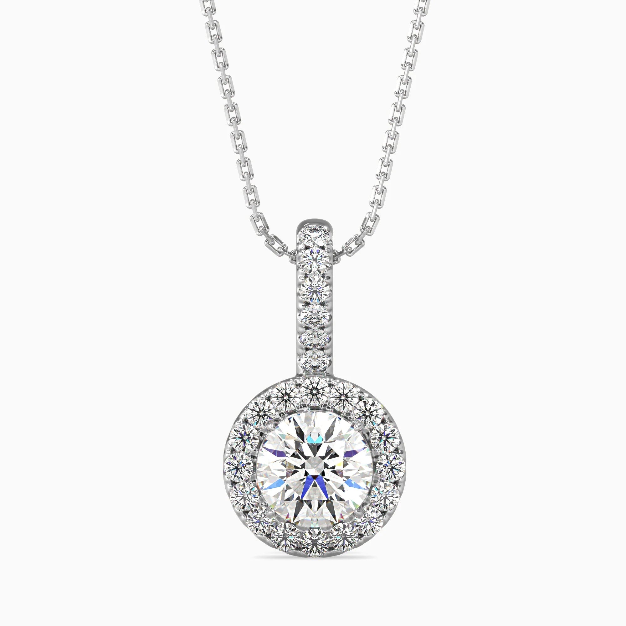 Round Brilliant Cut Lab-Grown Diamond Halo Pendant in White Gold