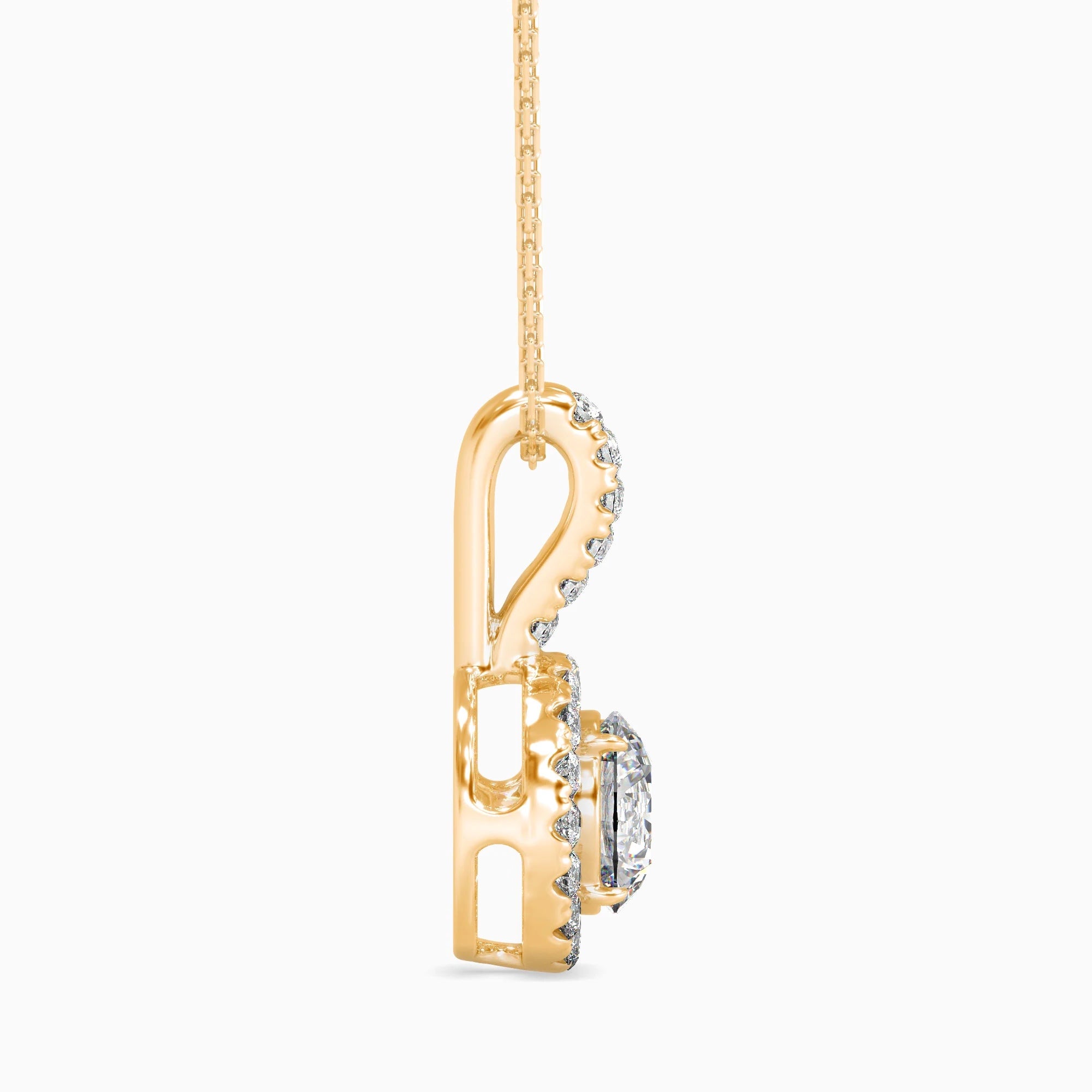 Round Brilliant Cut Lab-Grown Diamond Halo Pendant in Yellow Gold