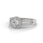 Round Brilliant Cut Lab-Grown Diamond Halo Split Shank Engagement Ring in White Gold