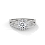 Round Brilliant Cut Lab-Grown Diamond Halo Split Shank Engagement Ring in White Gold