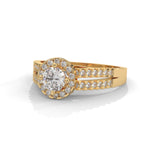 Round Brilliant Cut Lab-Grown Diamond Halo Split Shank Engagement Ring in Yellow Gold