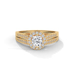 Round Brilliant Cut Lab-Grown Diamond Halo Split Shank Engagement Ring in Yellow Gold