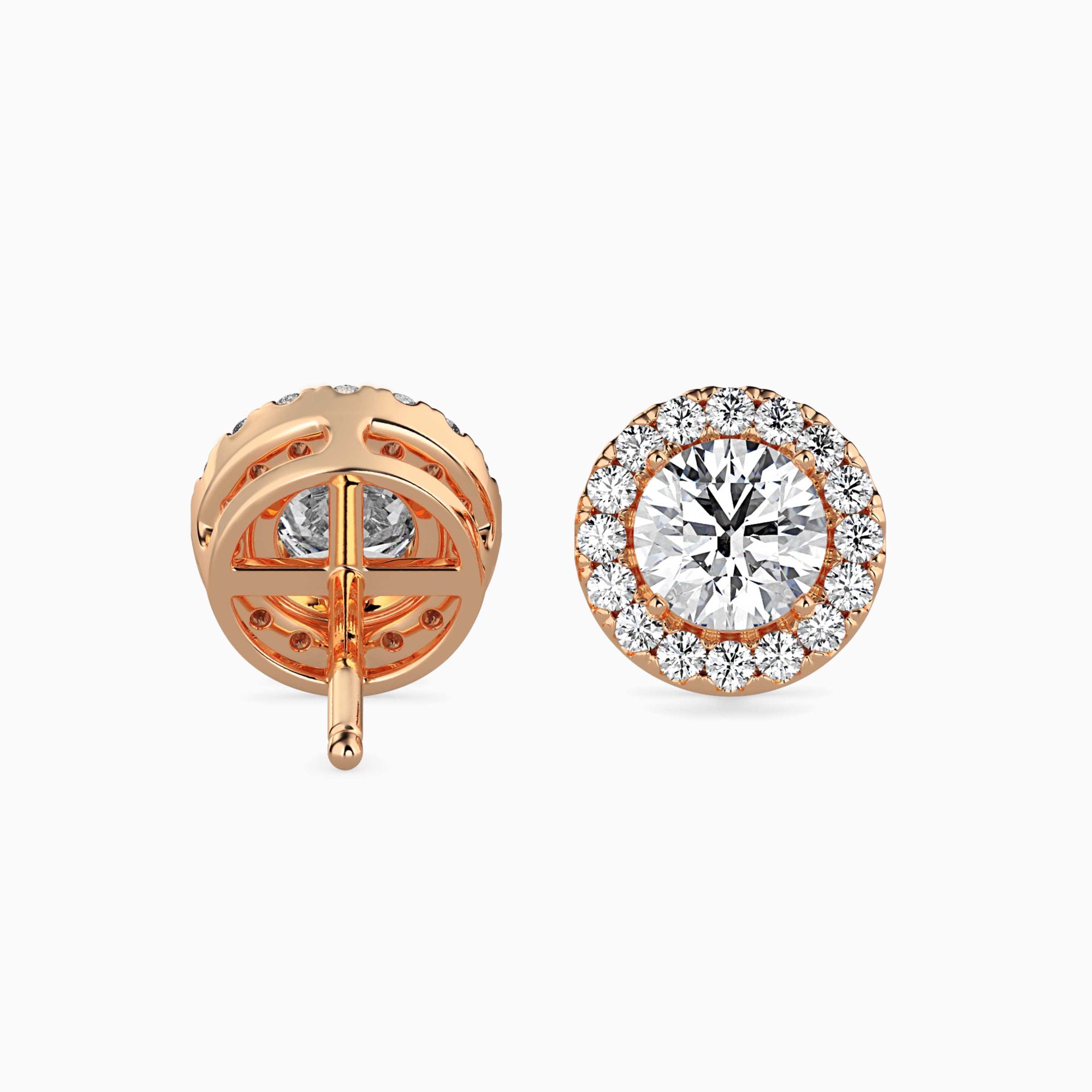 Round Brilliant Cut Lab-Grown Diamond Halo Stud Earrings in Rose Gold