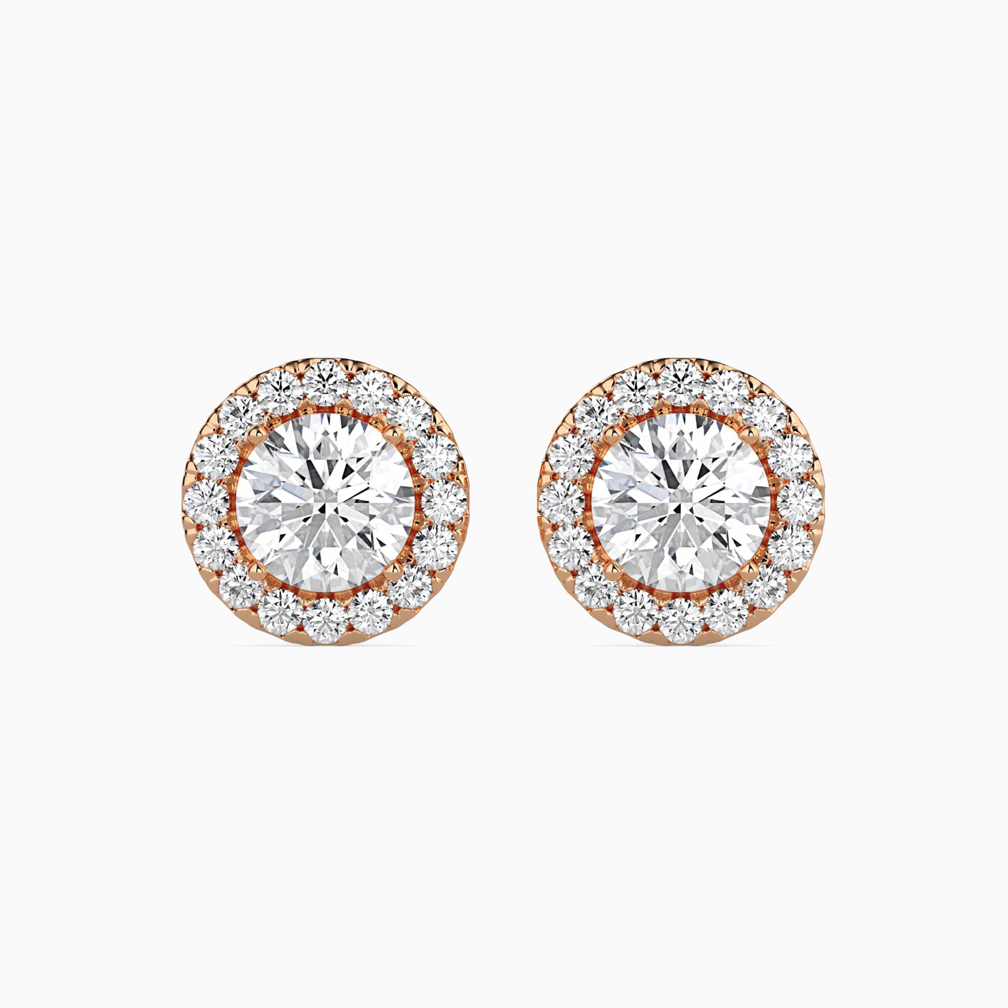 Round Brilliant Cut Lab-Grown Diamond Halo Stud Earrings in Rose Gold