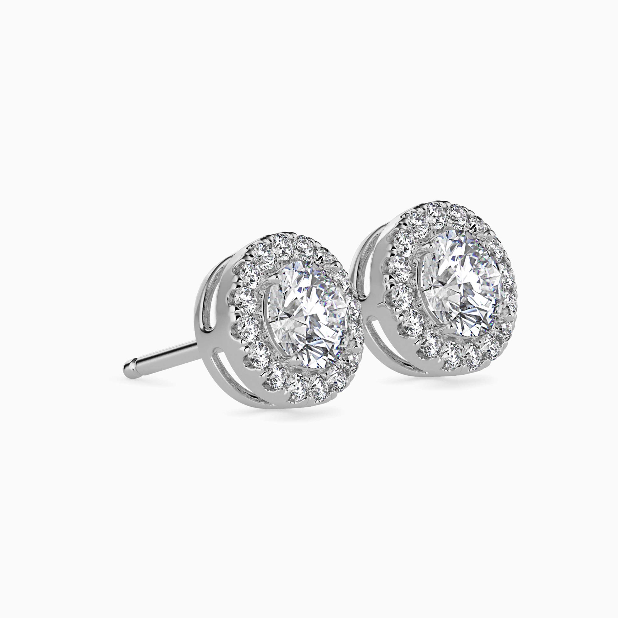 Round Brilliant Cut Lab-Grown Diamond Halo Stud Earrings in White Gold