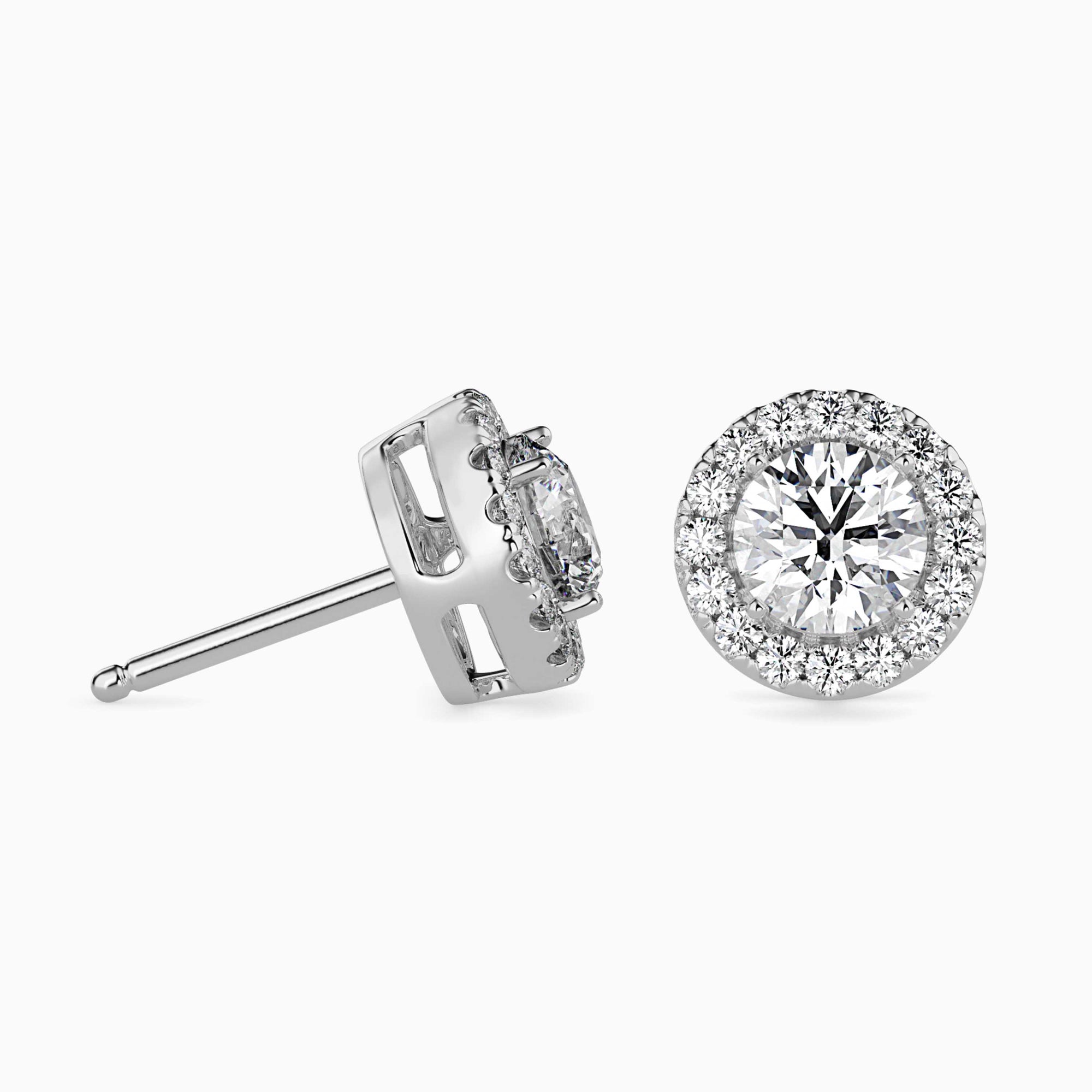 Round Brilliant Cut Lab-Grown Diamond Halo Stud Earrings in White Gold