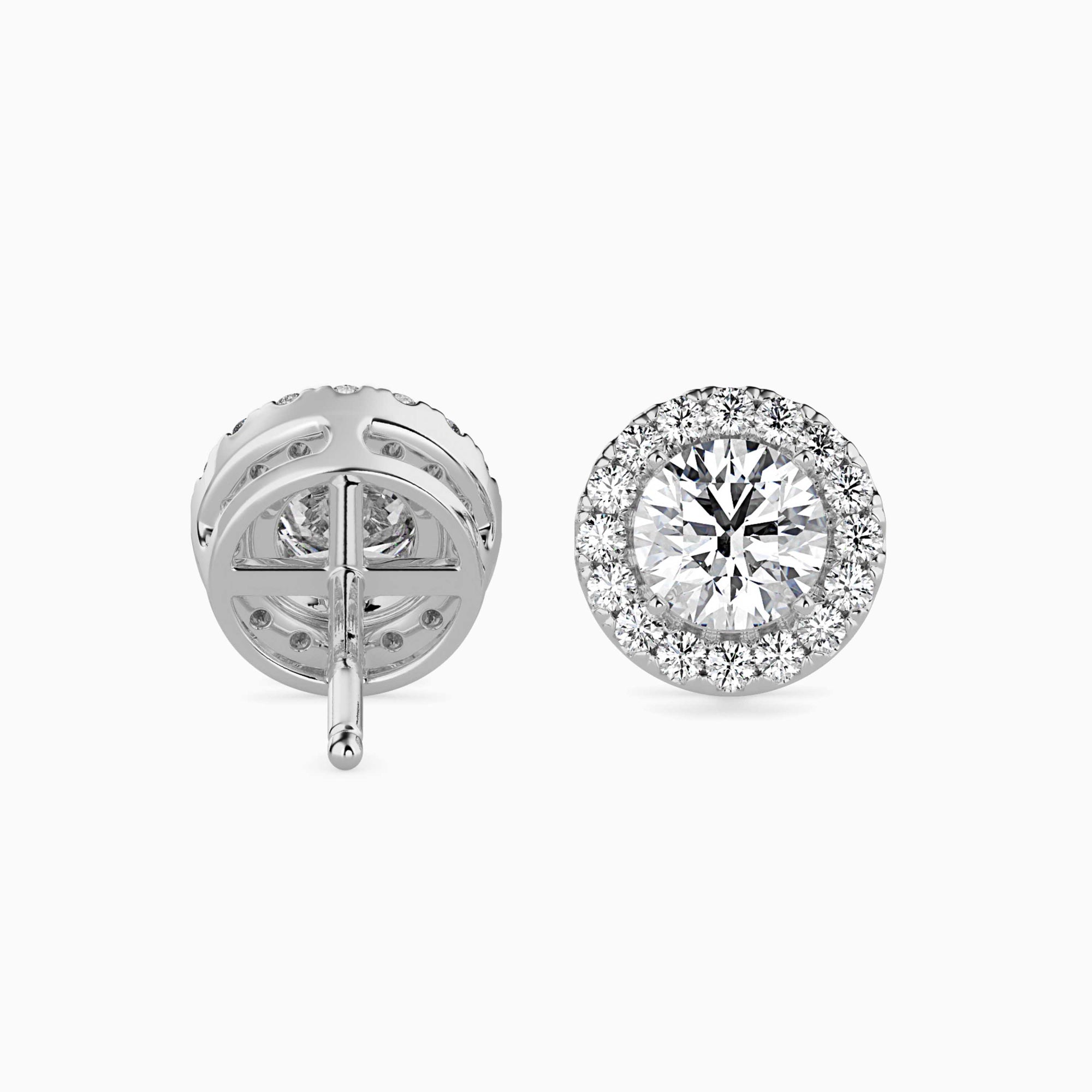 Round Brilliant Cut Lab-Grown Diamond Halo Stud Earrings in White Gold