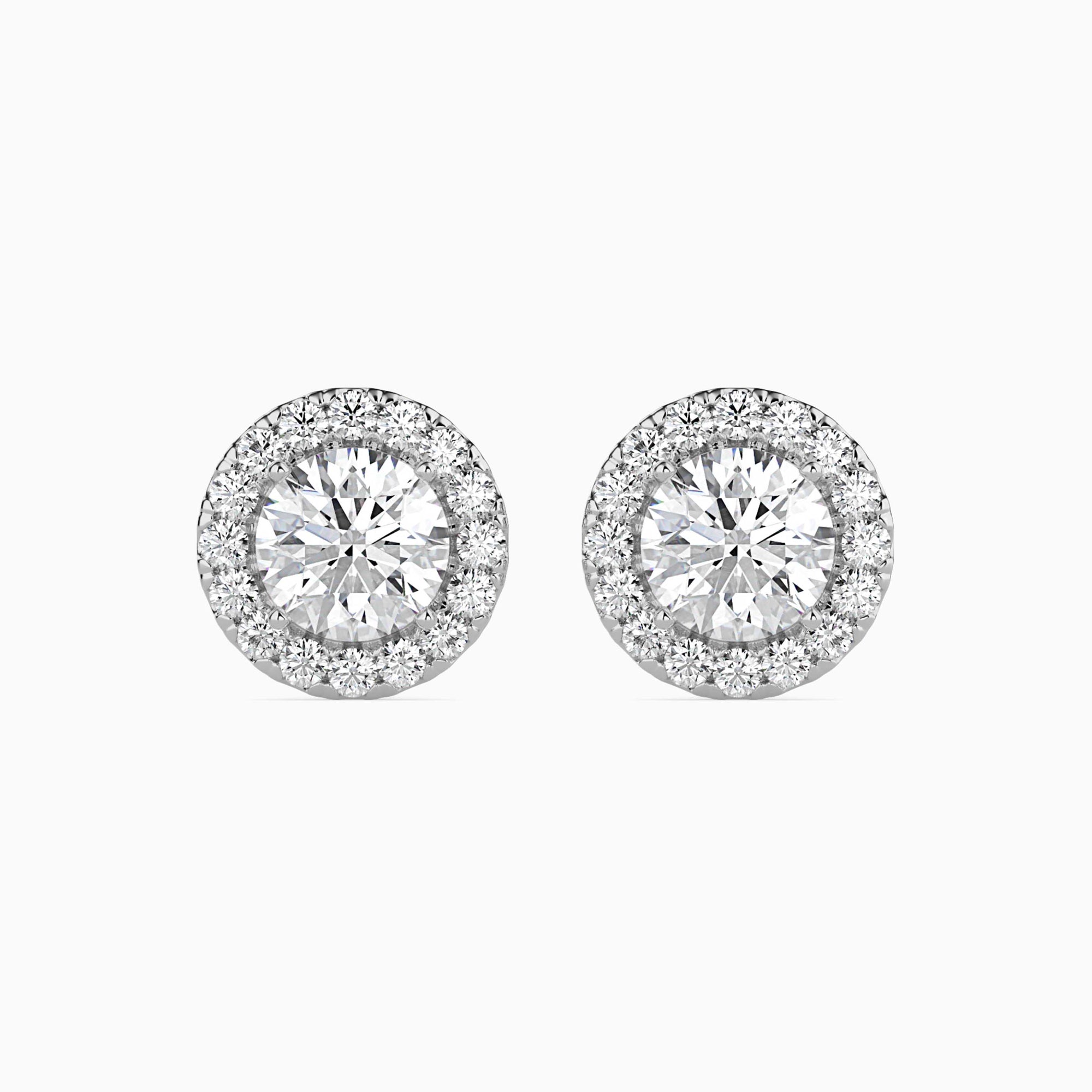 Round Brilliant Cut Lab-Grown Diamond Halo Stud Earrings in White Gold