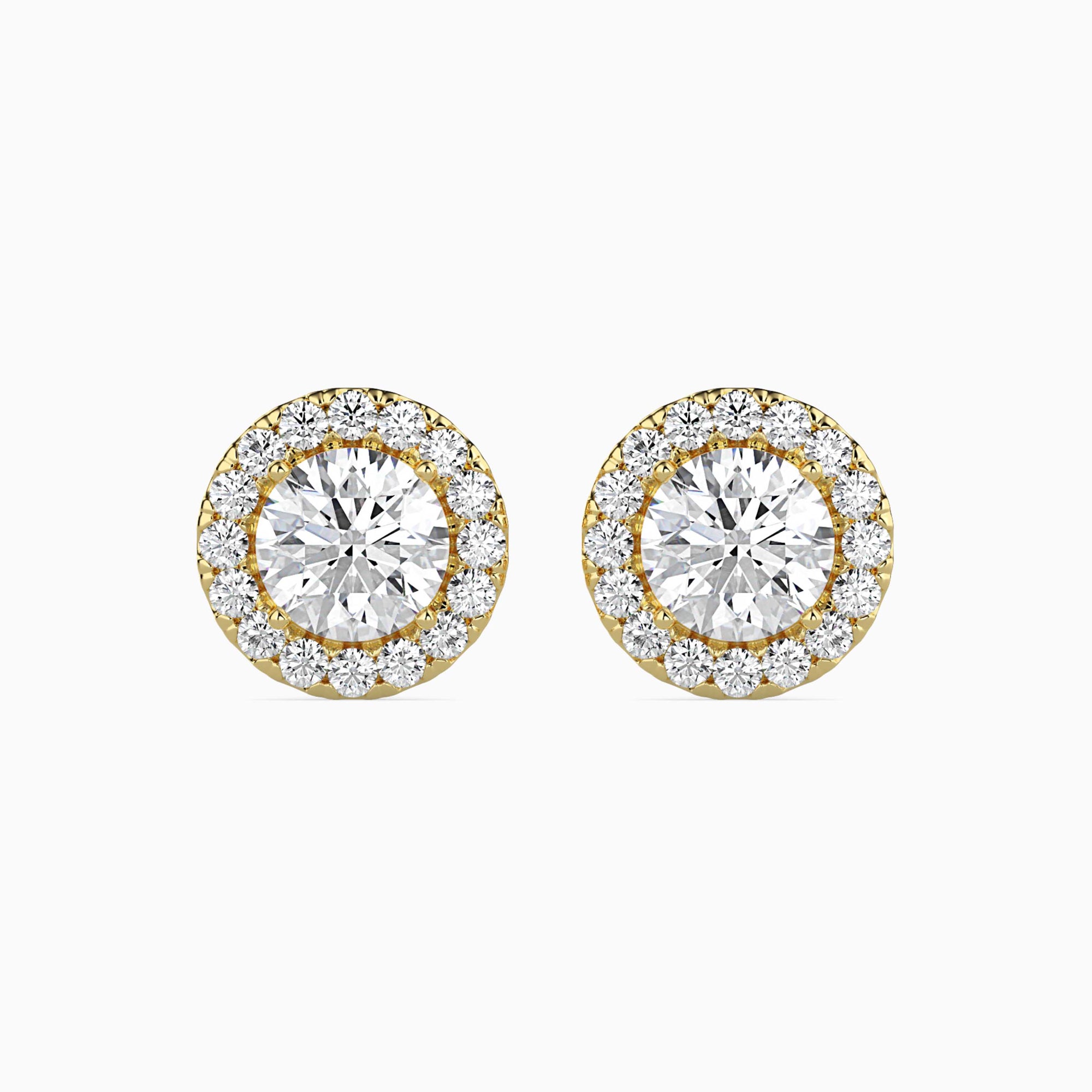 Round Brilliant Cut Lab-Grown Diamond Halo Stud Earrings in Yellow Gold