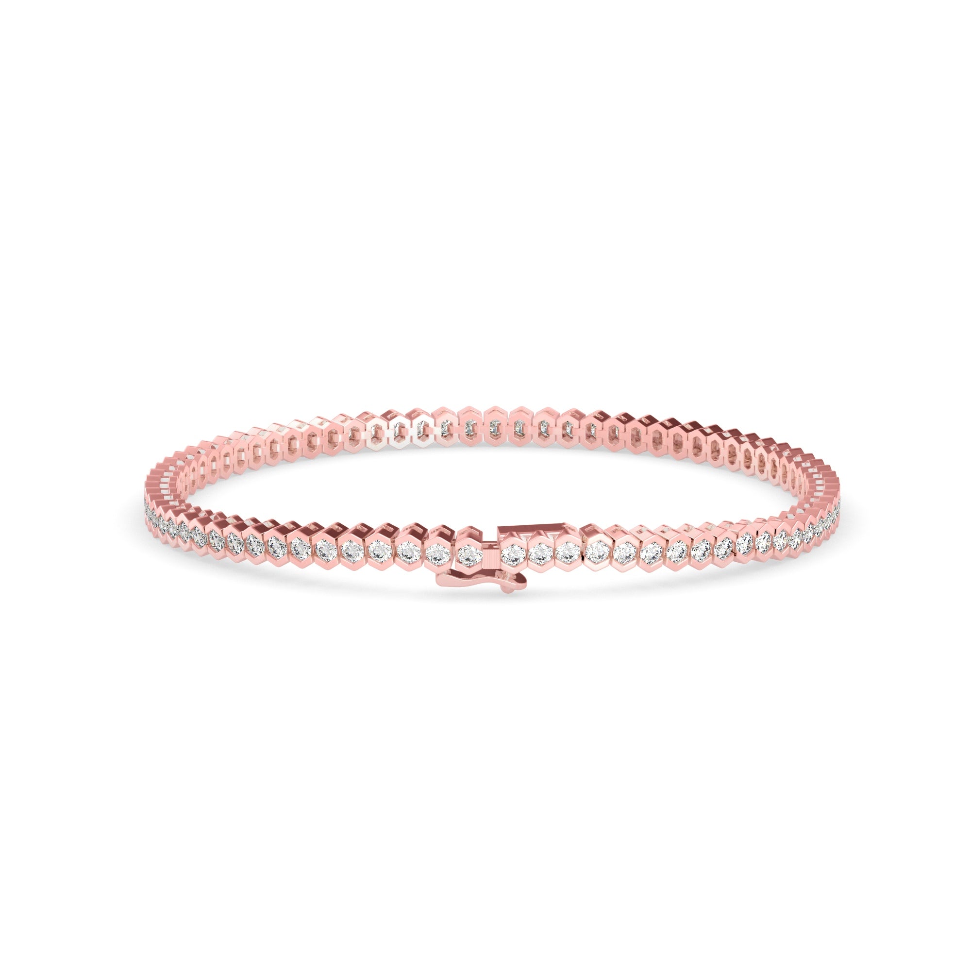 Round Brilliant Cut Lab-Grown Diamond Hexagon Bezel Tennis Bracelet in Rose Gold