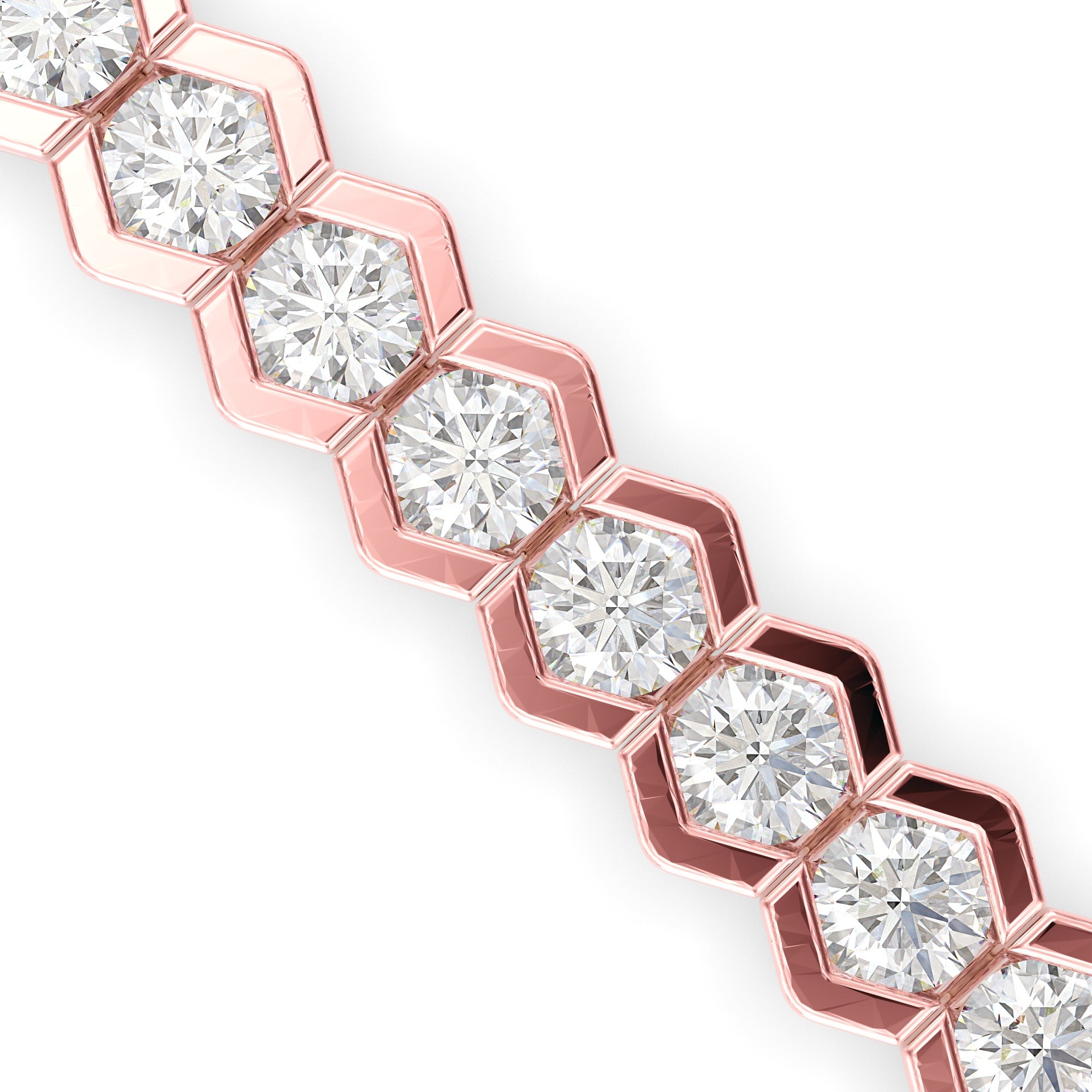 Round Brilliant Cut Lab-Grown Diamond Hexagon Bezel Tennis Bracelet in Rose Gold