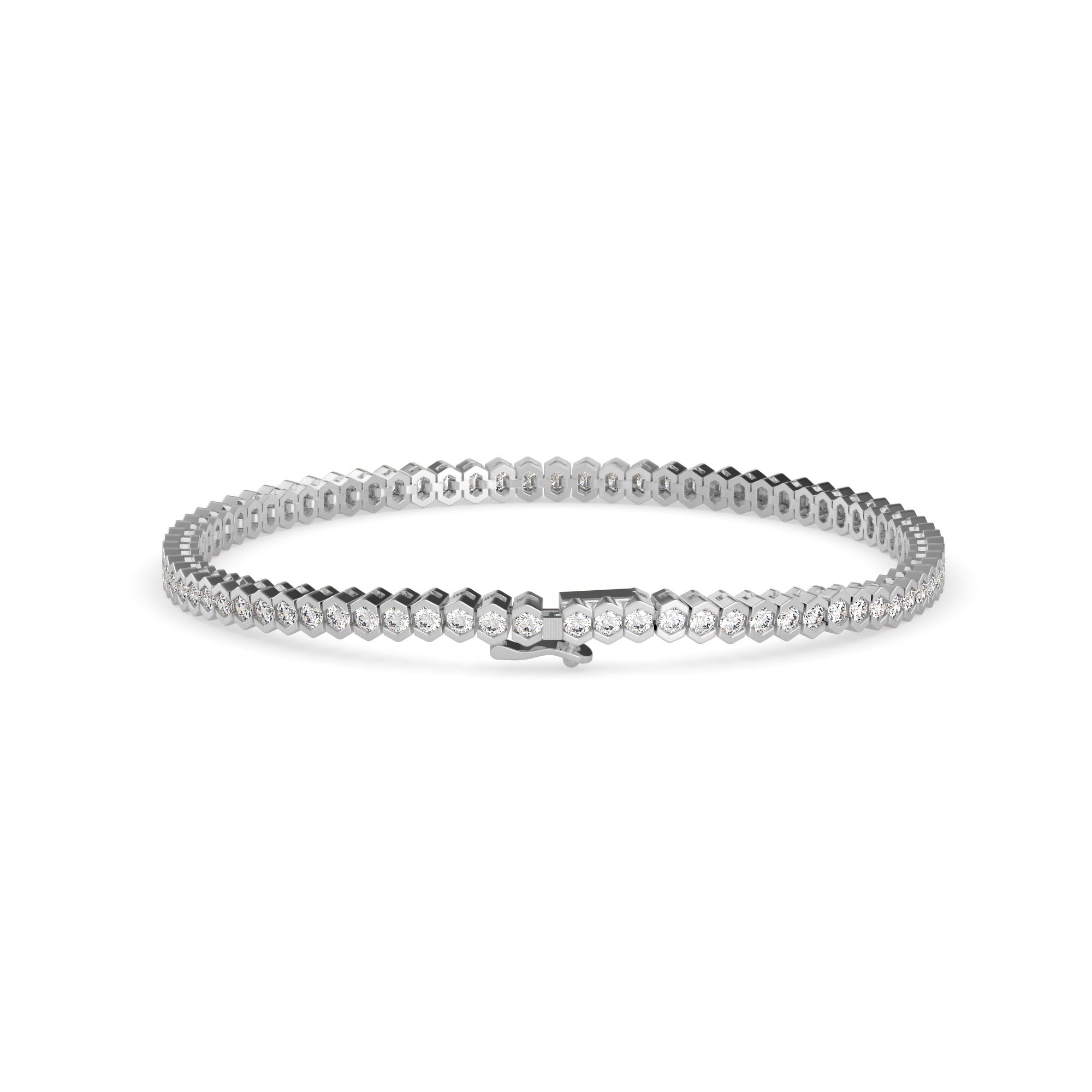 Round Brilliant Cut Lab-Grown Diamond Hexagon Bezel Tennis Bracelet
 in White Gold