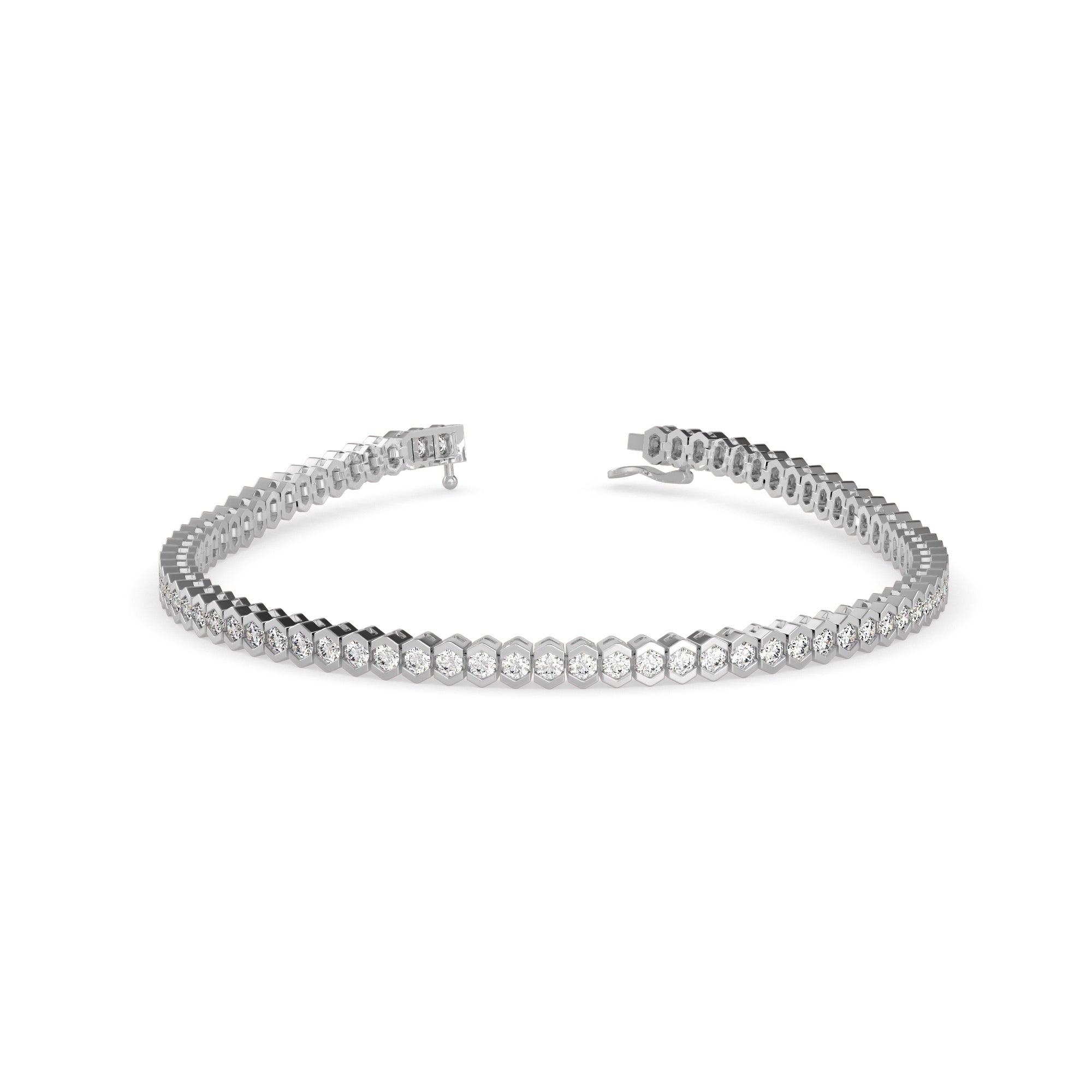 Round Brilliant Cut Lab-Grown Diamond Hexagon Bezel Tennis Bracelet
 in White Gold