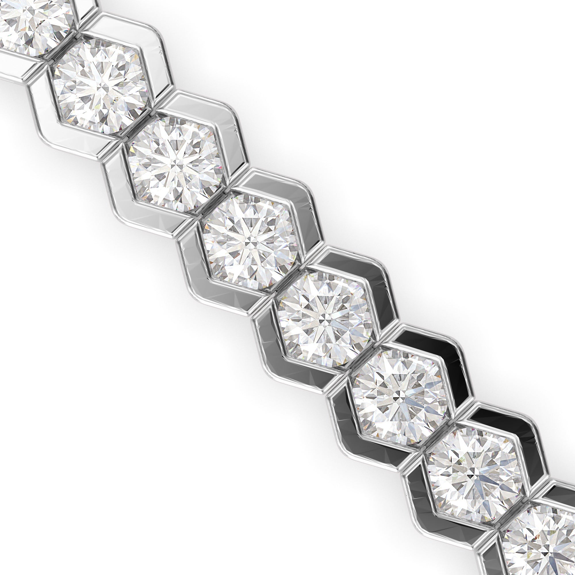 Round Brilliant Cut Lab-Grown Diamond Hexagon Bezel Tennis Bracelet
 in White Gold