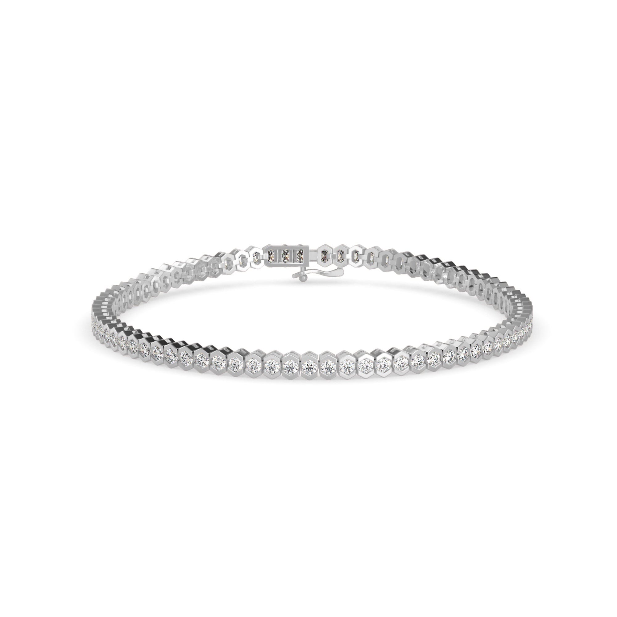 Round Brilliant Cut Lab-Grown Diamond Hexagon Bezel Tennis Bracelet
 in White Gold