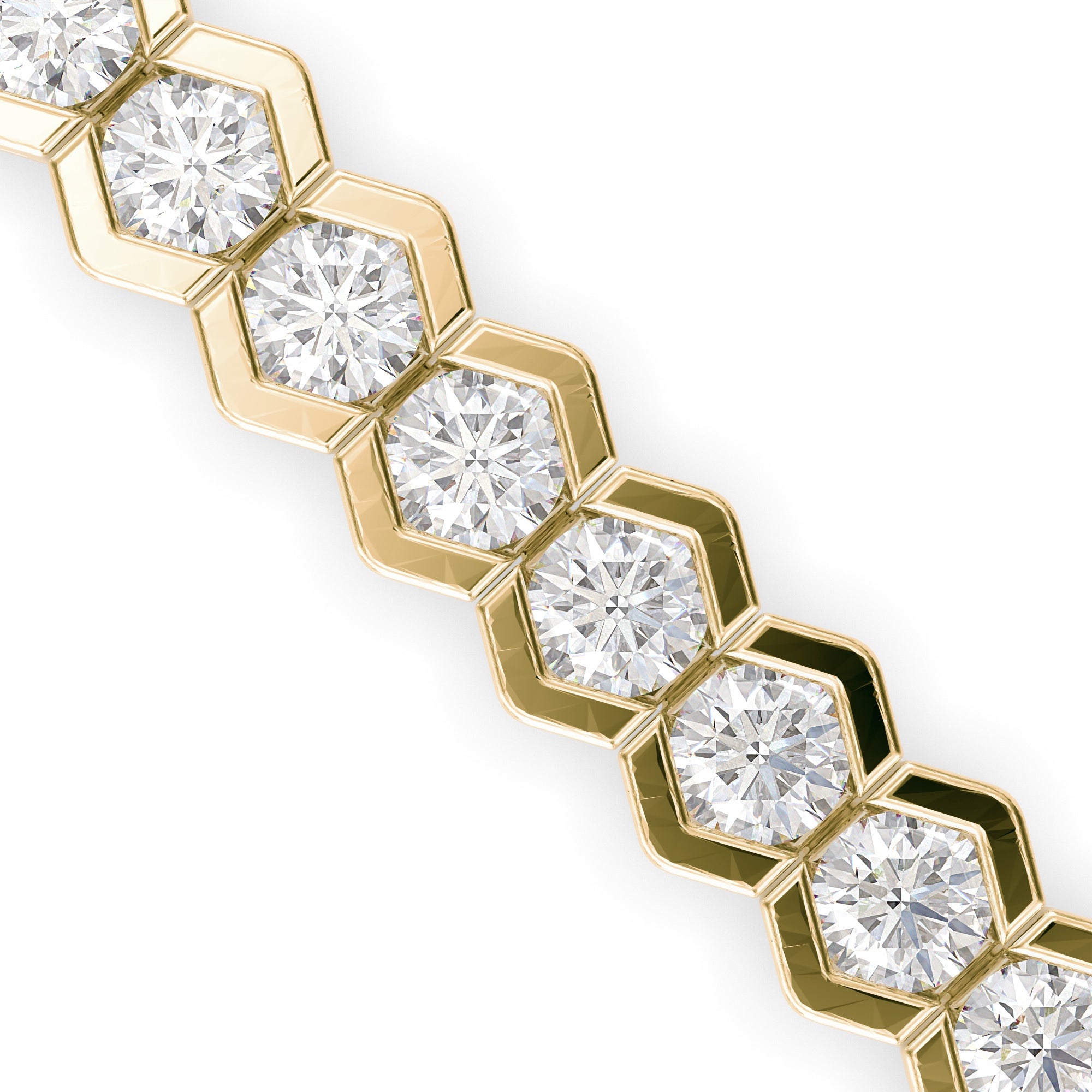 Round Brilliant Cut Lab-Grown Diamond Hexagon Bezel Tennis Bracelet in Yellow Gold